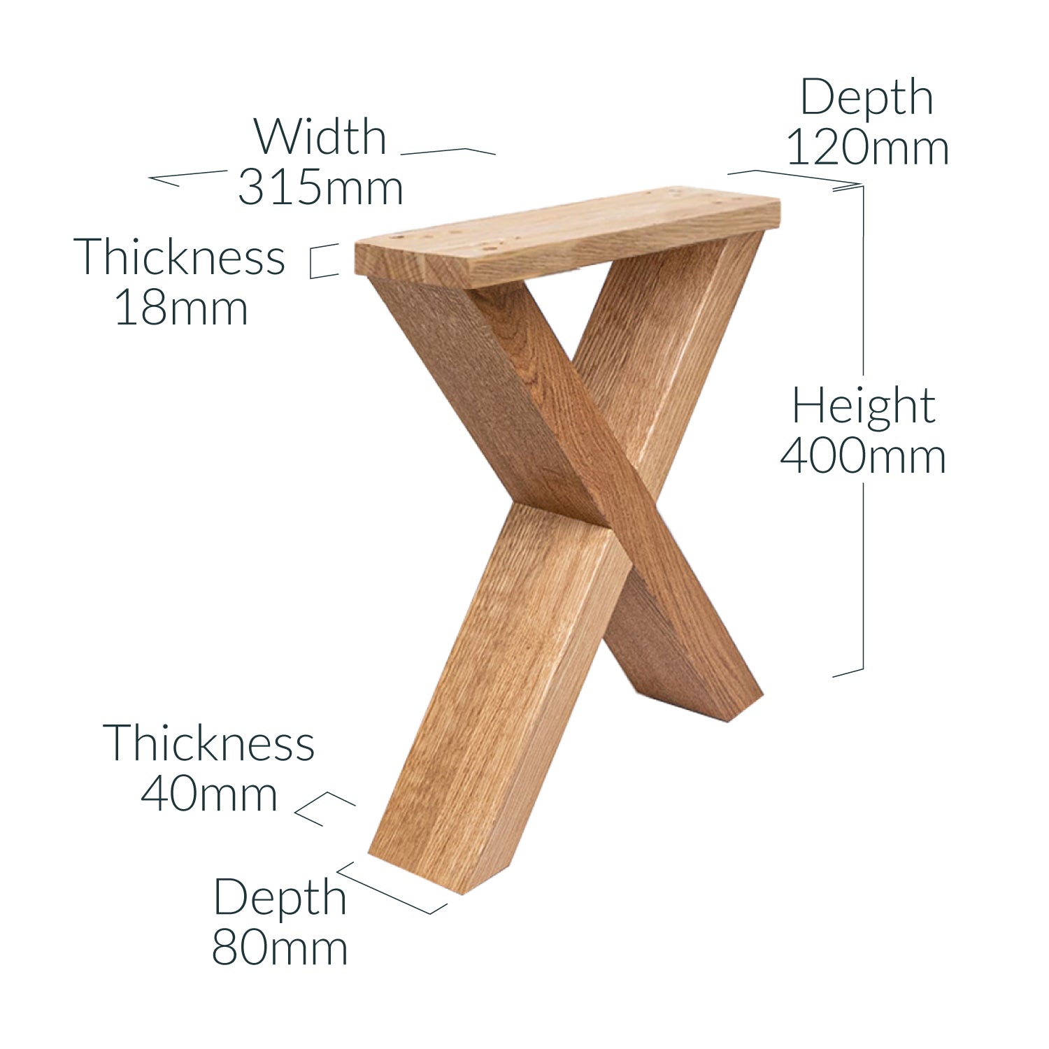 Wooden Bench Cross Legs - Dimensions