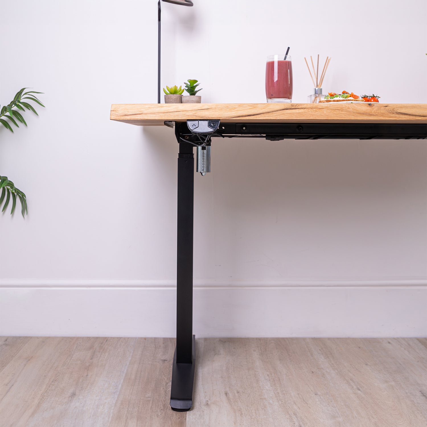 Black Metal Frame Sit Stand Desk with Oak Live Edge Wooden Desktop