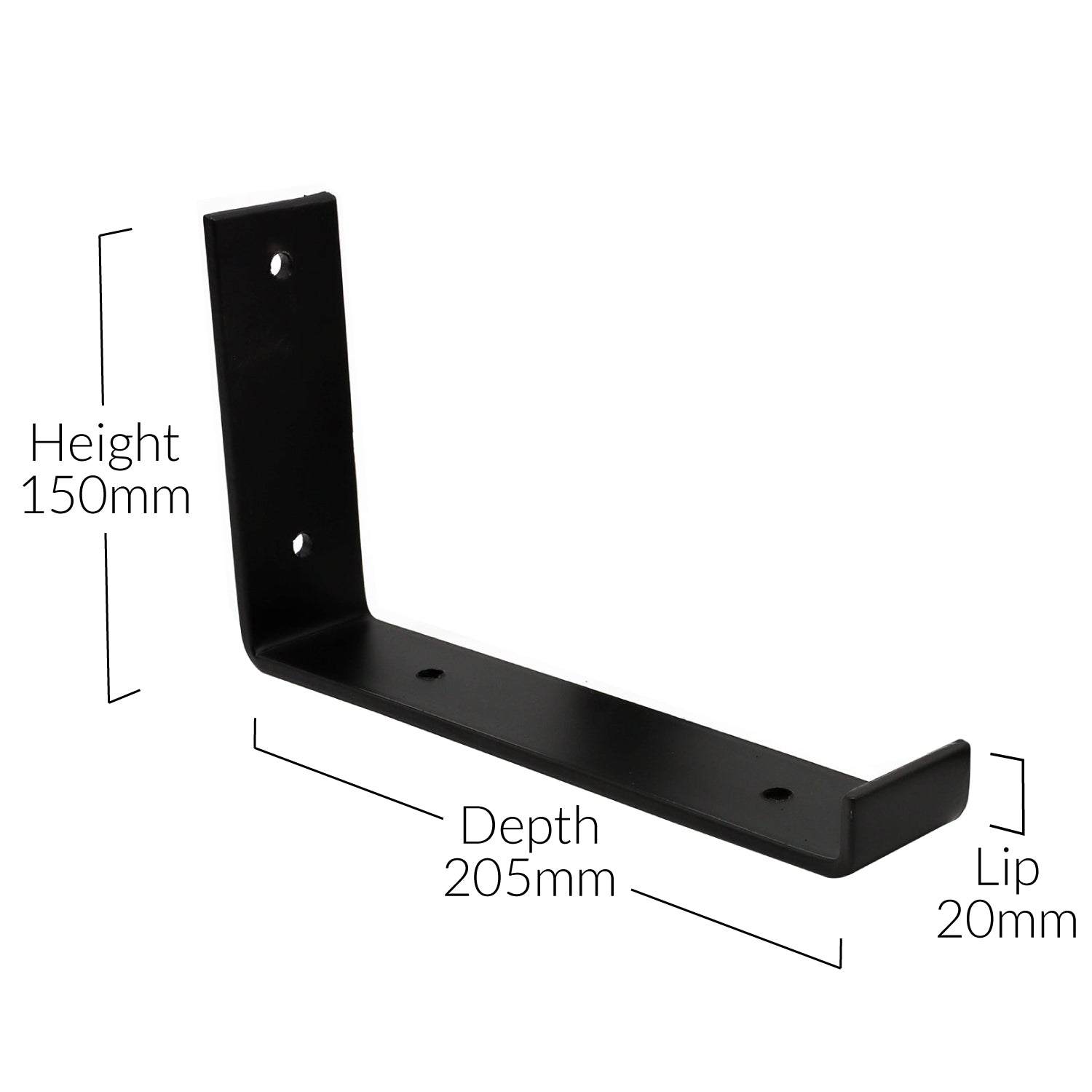 Black Up-Style Scaffolding Brackets for 200mm depth shelves (dimensions)