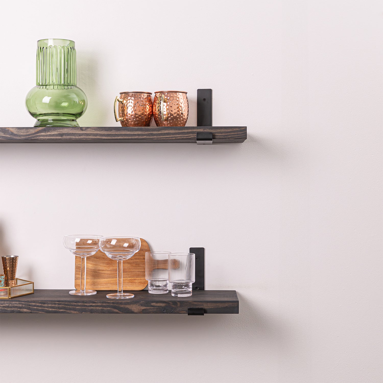 Charcoal Black Wall Shelf with Black Shelf Brackets