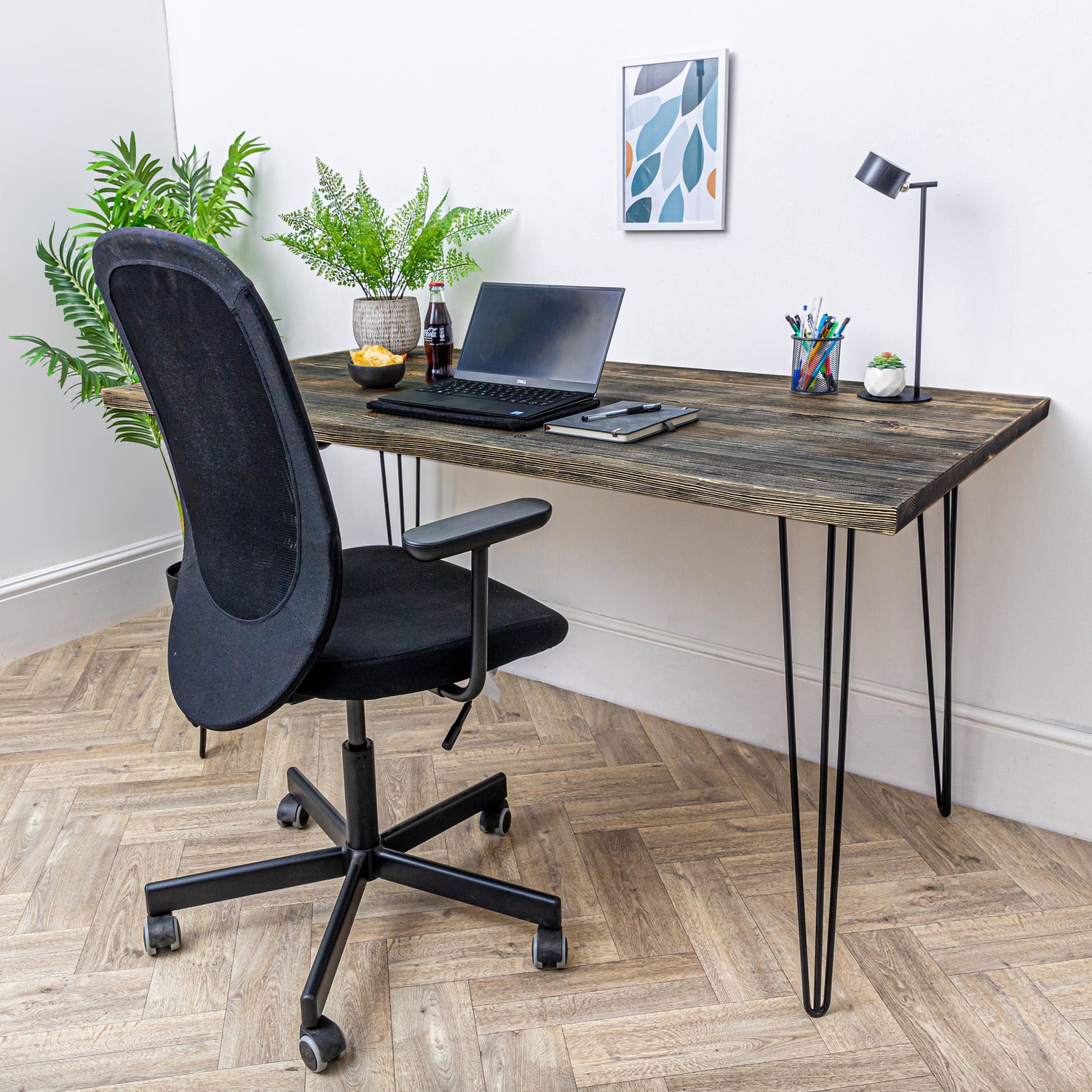 Dark Wood Desk with Black Hairpin Legs