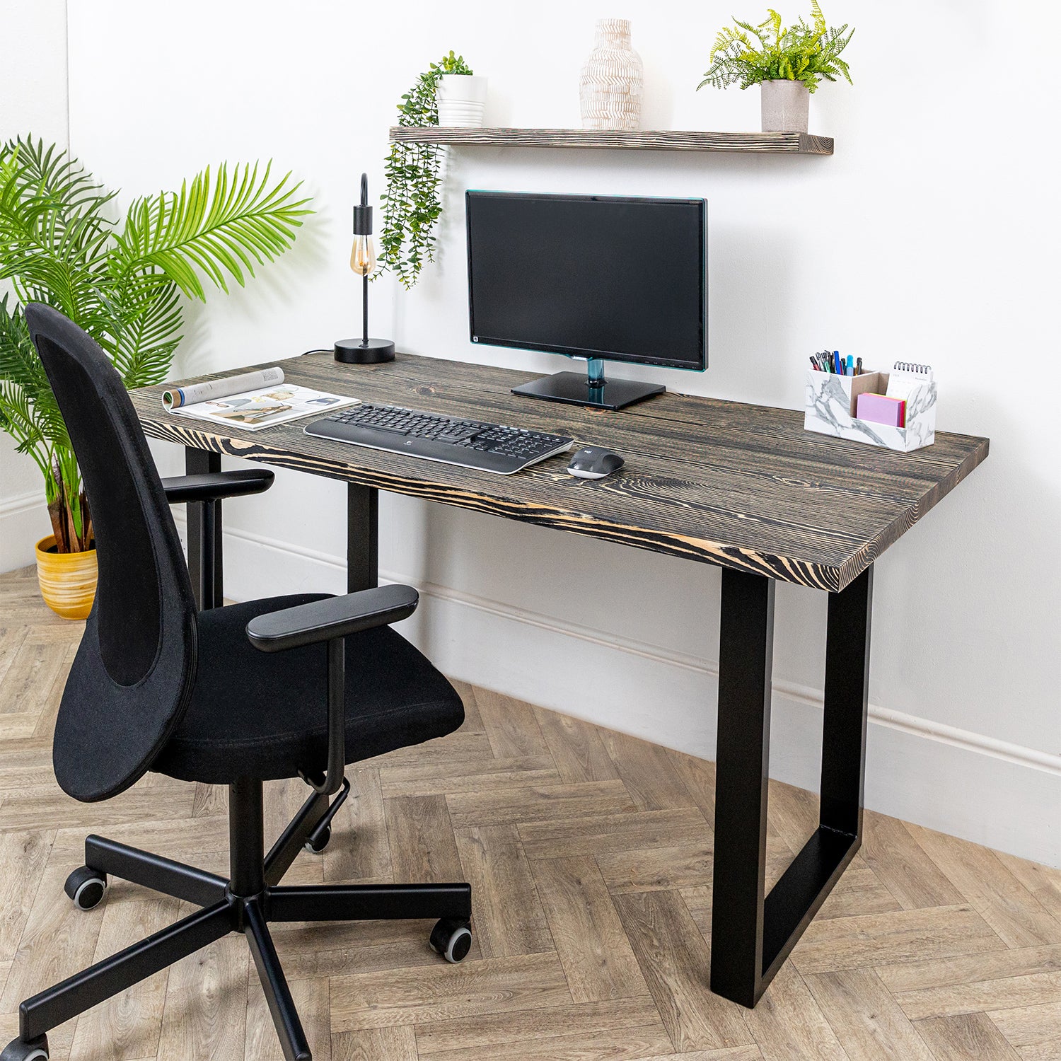 Dark Wood Desk with Square Metal Legs