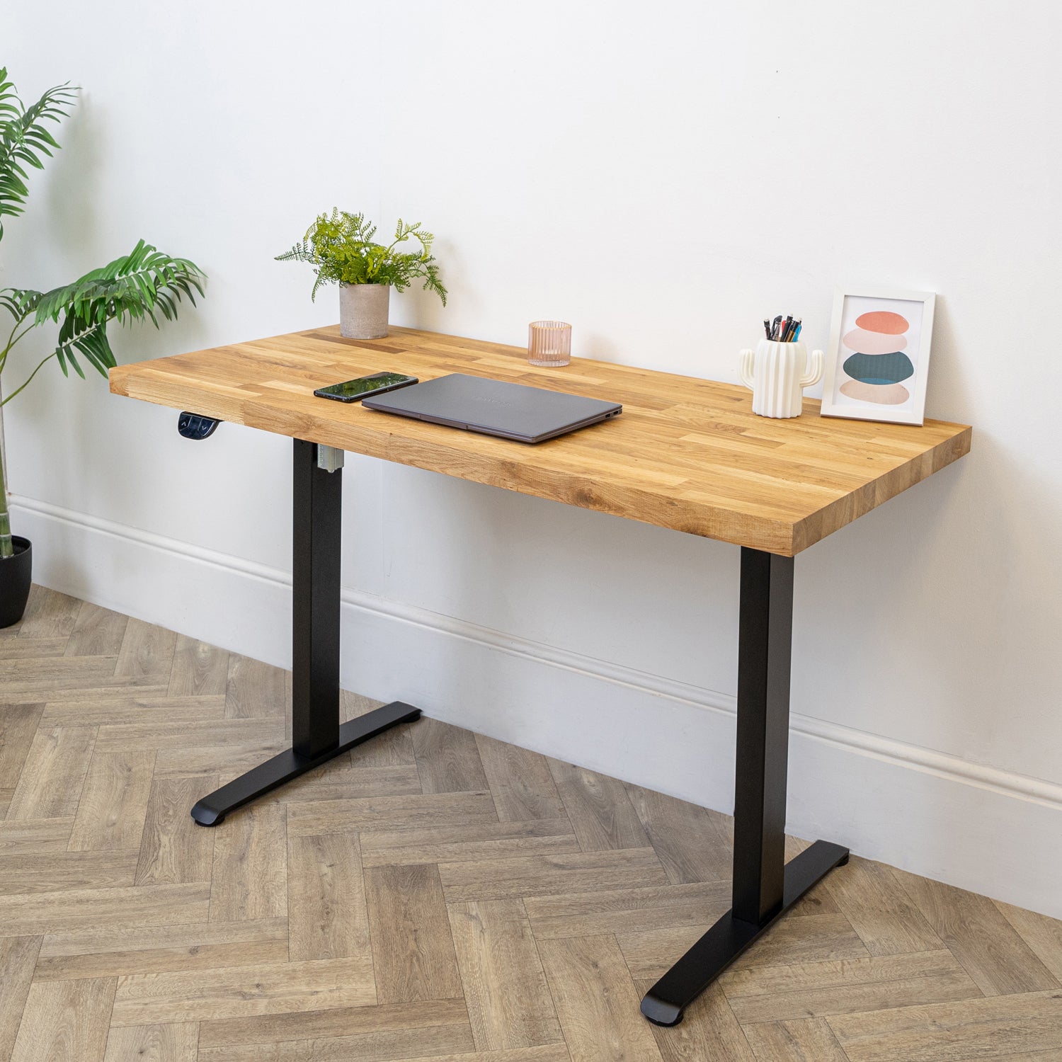 Electric Height Adjustable Standing Desk with Oak Solid Wood Desktop