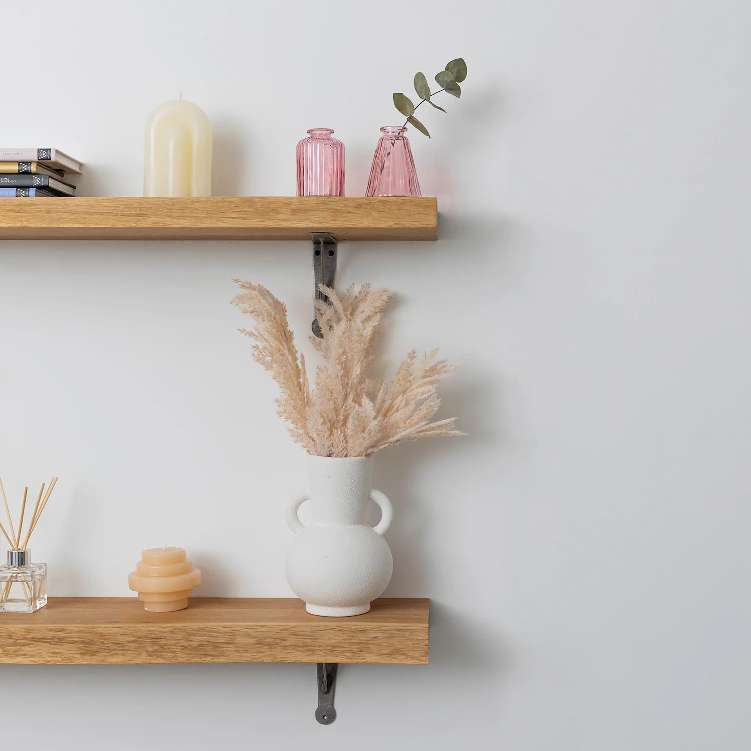 Live Edge Wood Shelves with Powder Coated Steel Brackets