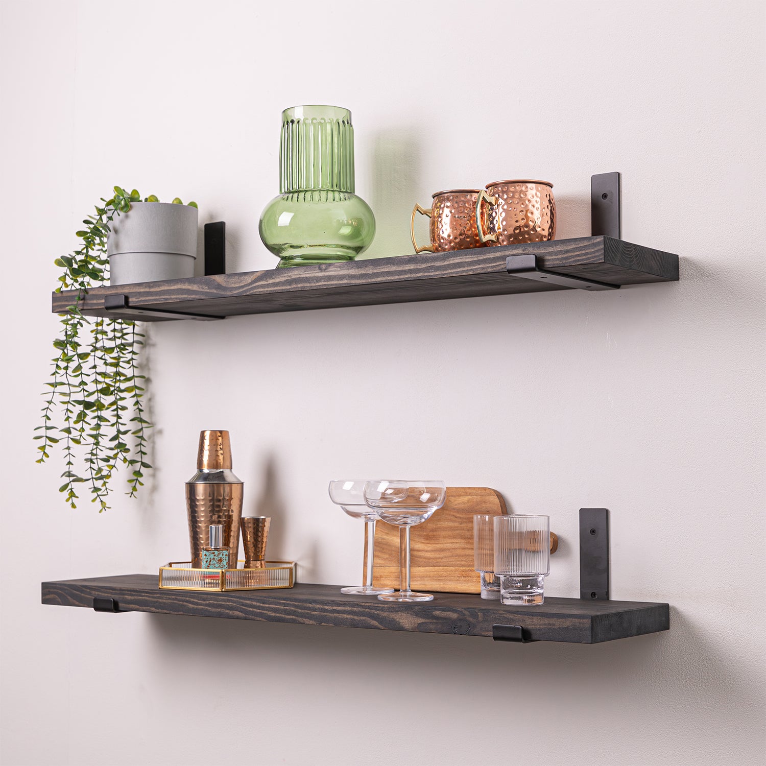 Modern Shelf - Charcoal Wood with Black Up-Style Scaffolding Brackets