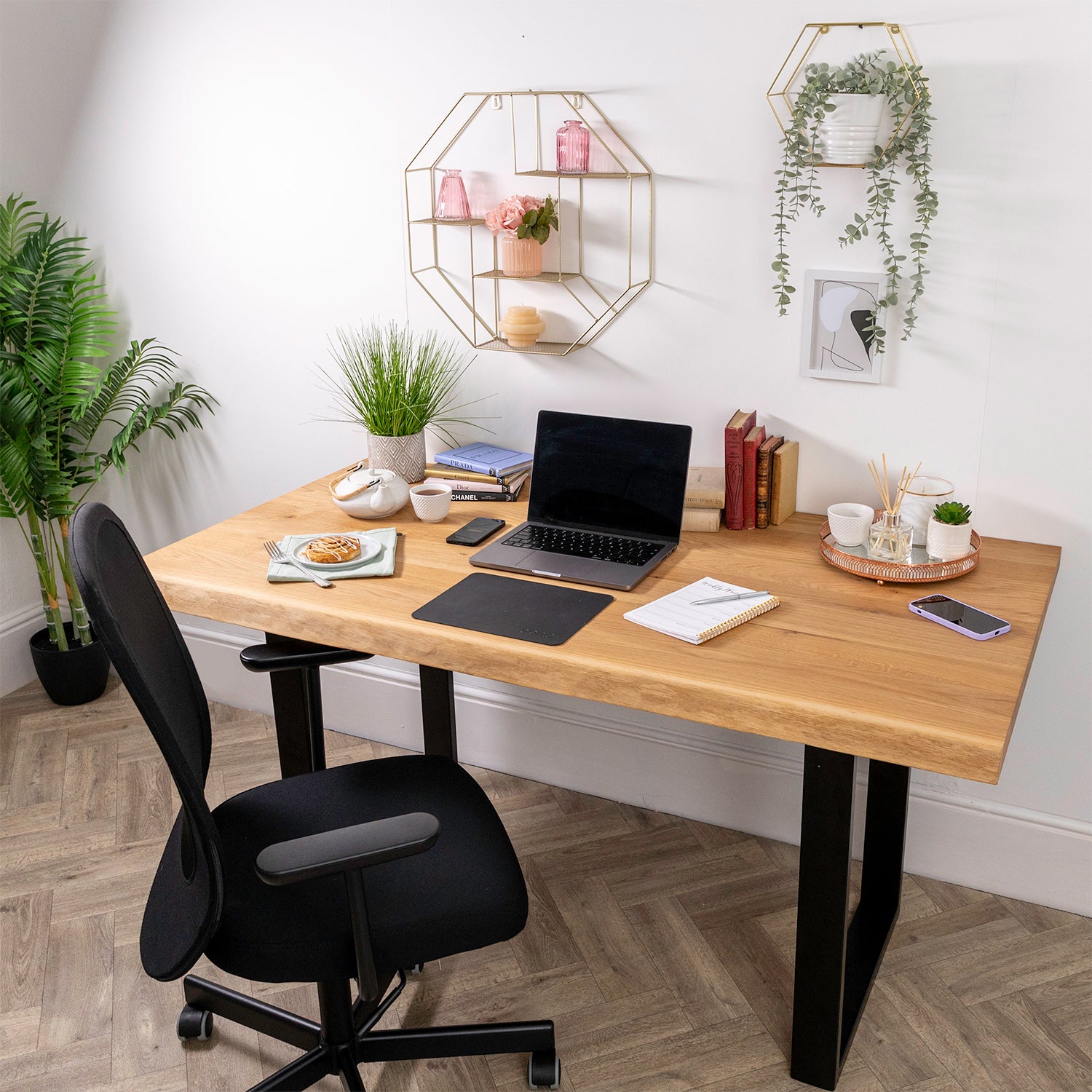 Oak Live Edge Solid Wood Desk with Square Metal Legs