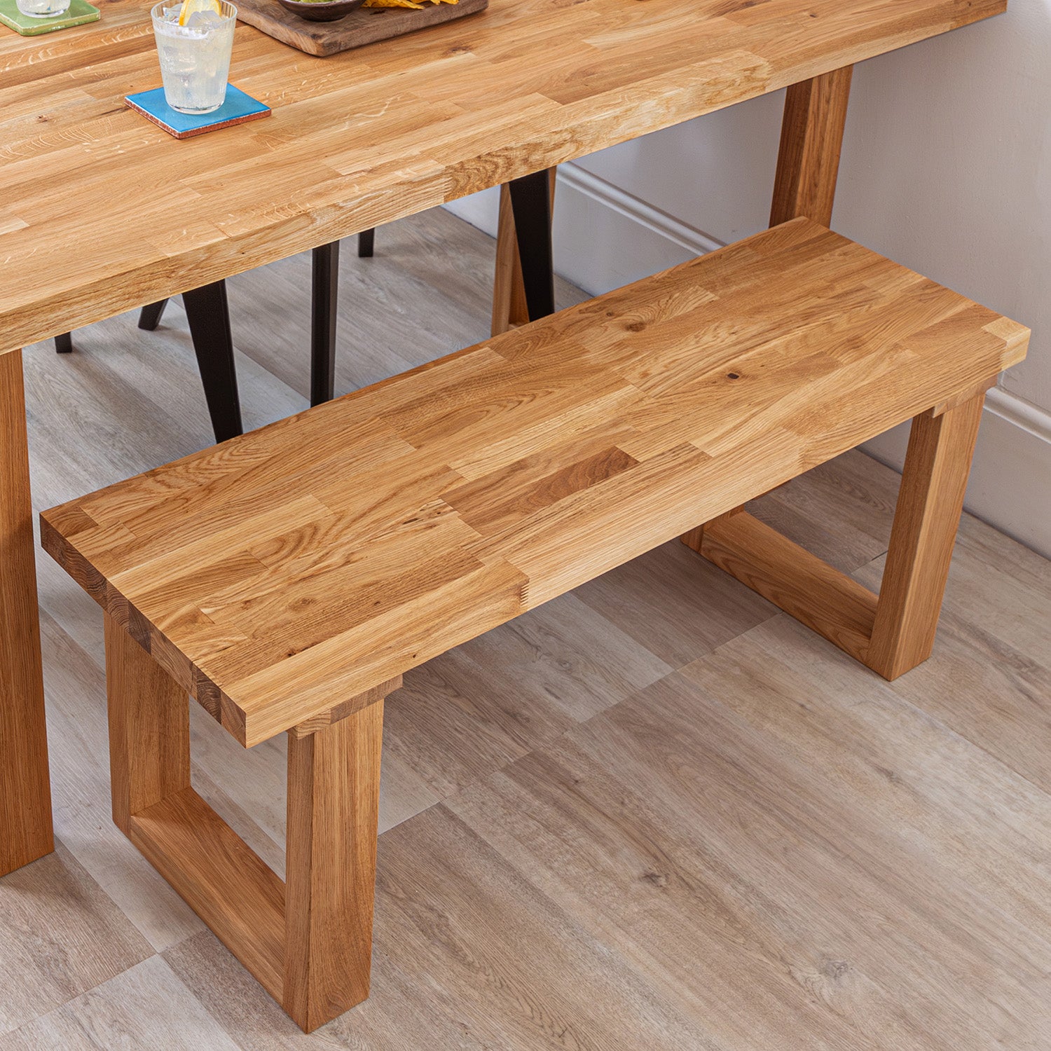 Oak Solid Wood Bench with Wooden Legs