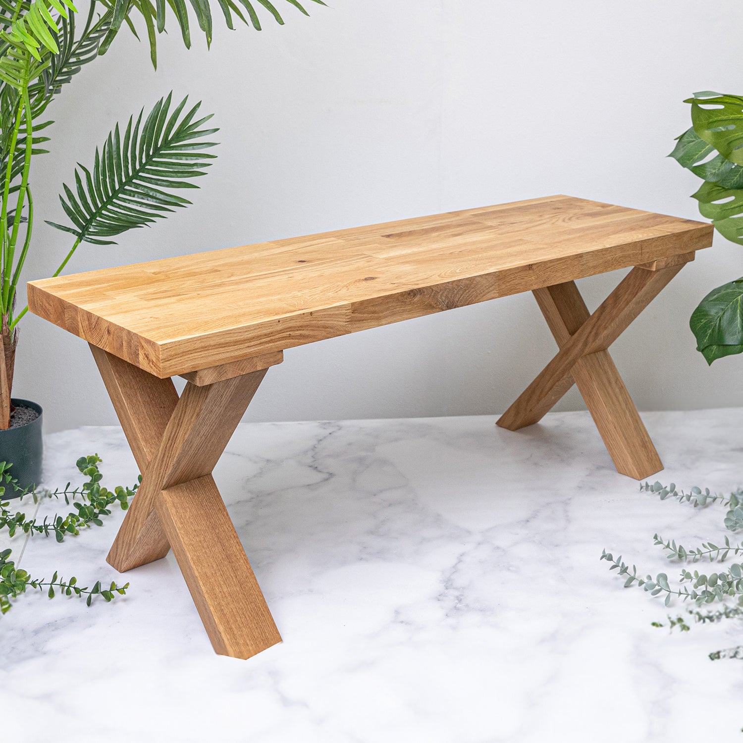 Oak Solid Wood Bench with X-Legs