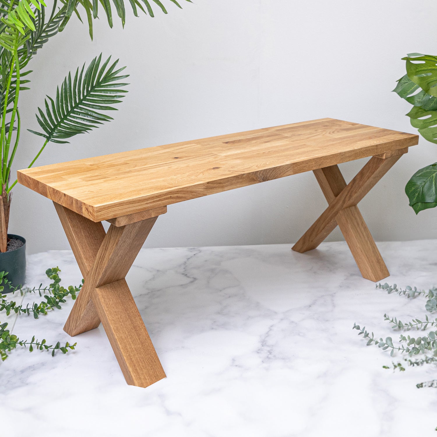 Oak Solid Wood Bench with X-Legs