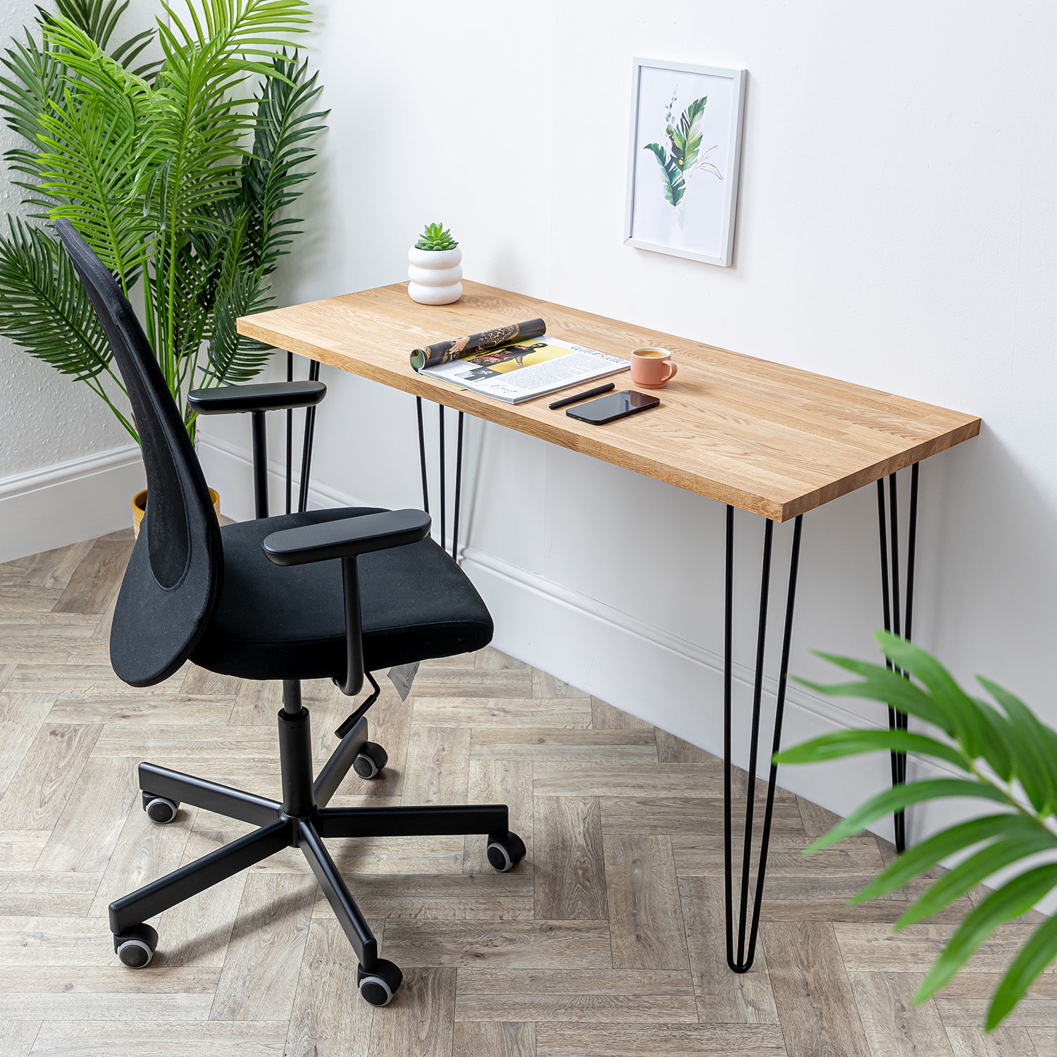 Oak Solid Wood Desk with Black Hairpin Legs - 27mm thick desktop