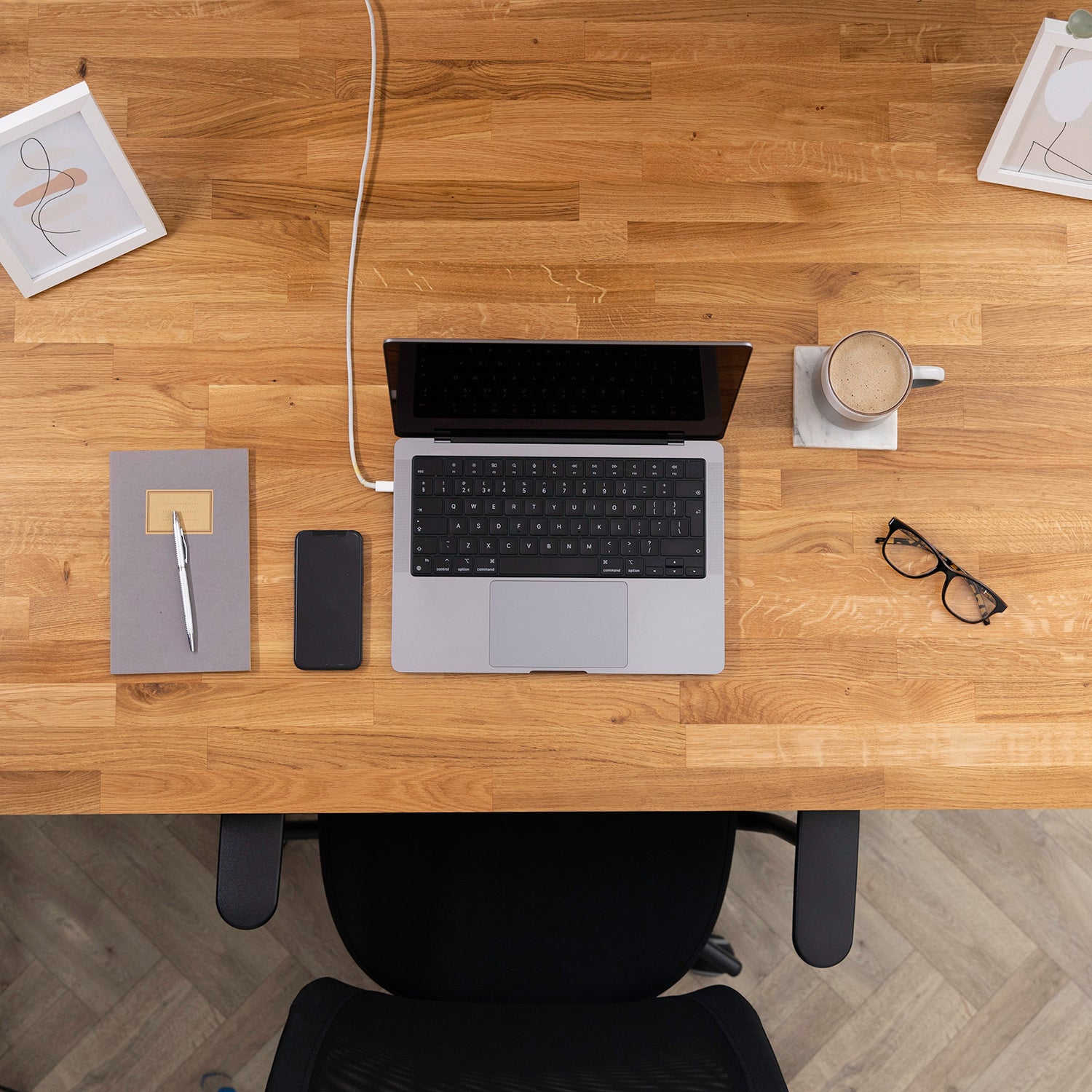 Oak Solid Wood Desk with Square Metal Legs - 40mm thick desktop