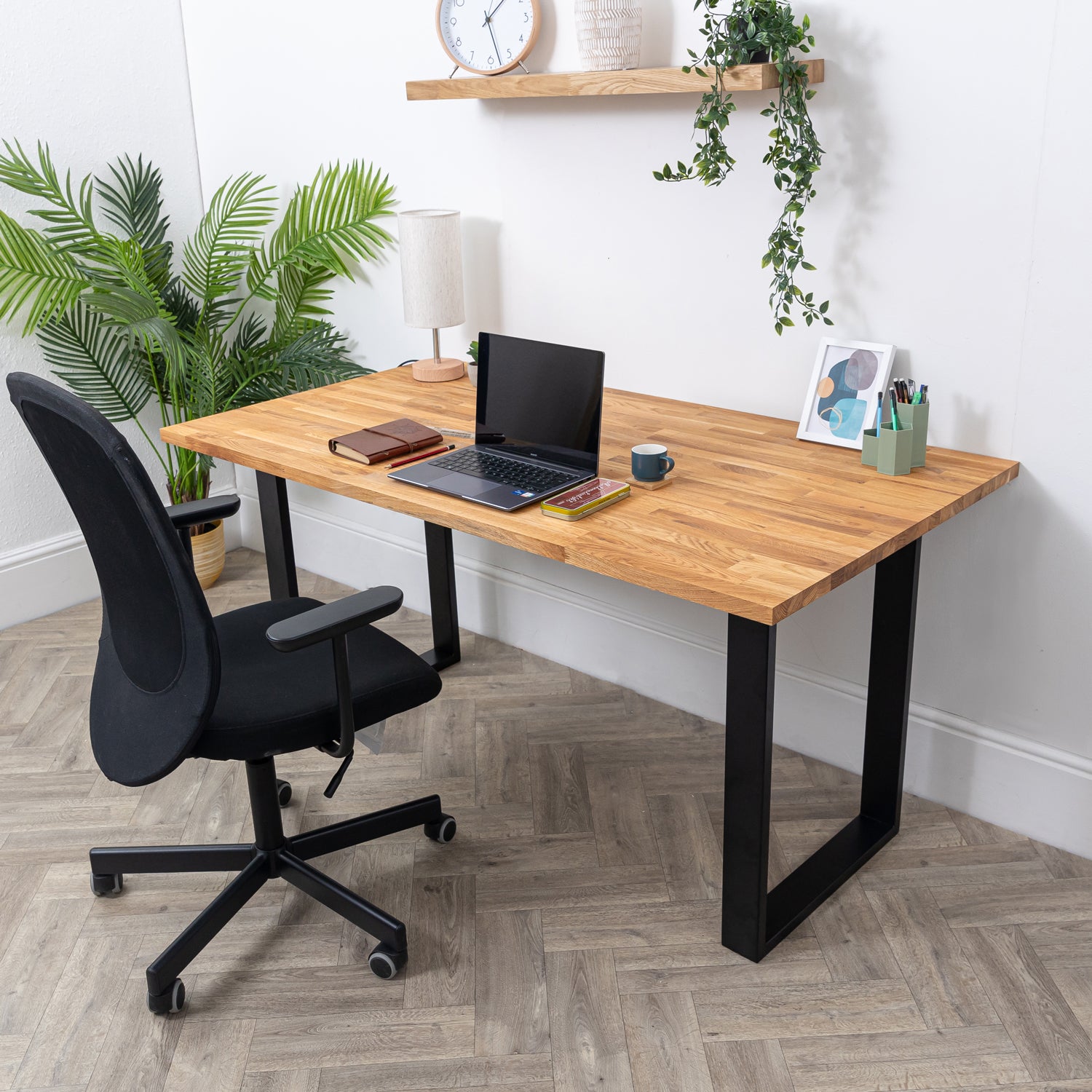 Oak Solid Wood Desk with Square Metal Legs - 27mm thick desktop