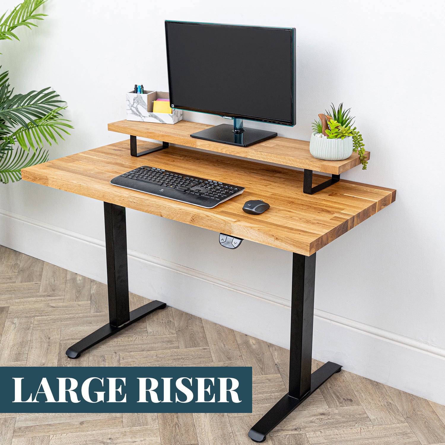 Oak Solid Wood Monitor Stand with Metal Legs