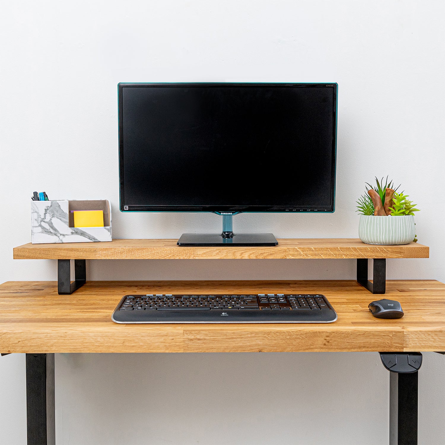 Oak Solid Wood Monitor Stand with Metal Legs