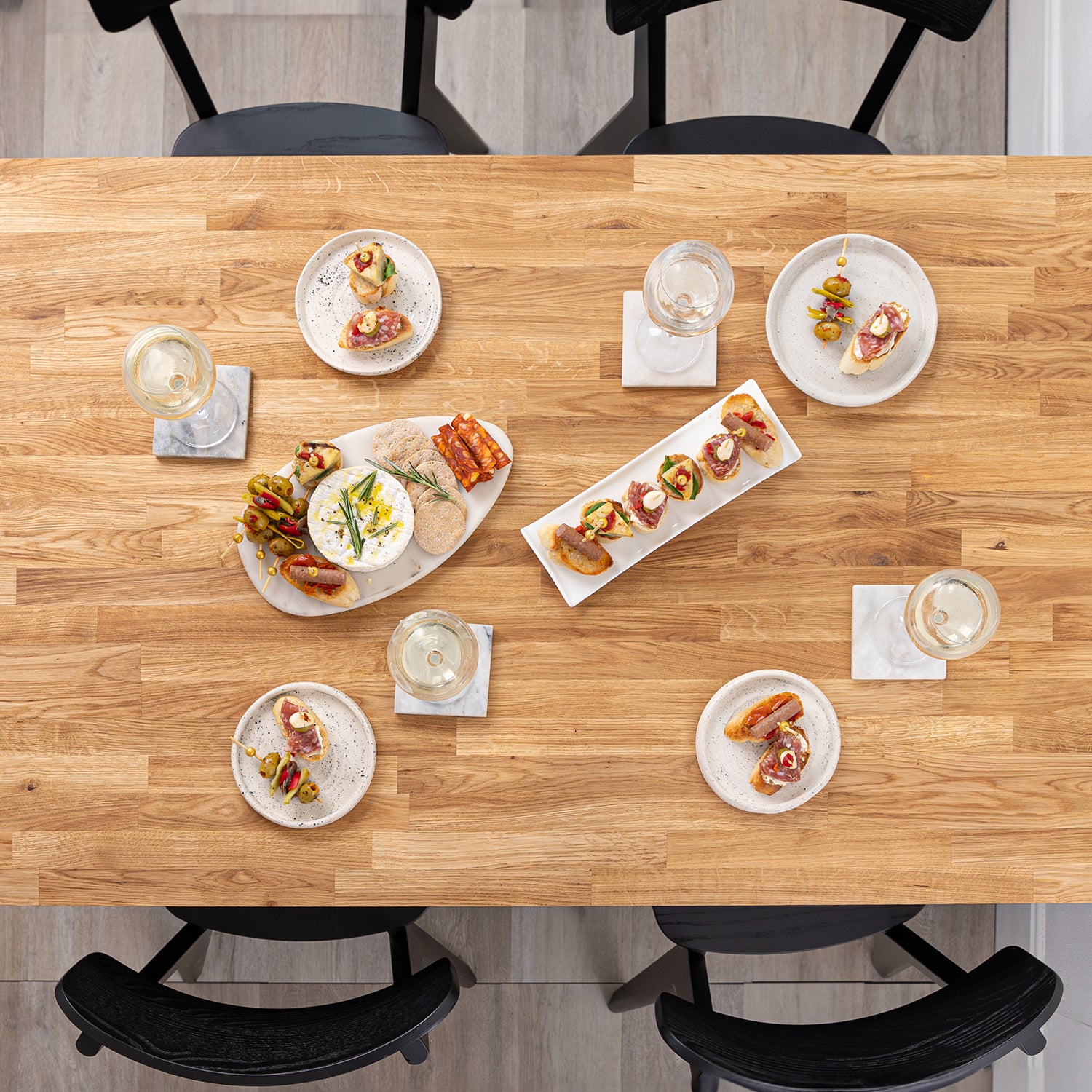 Oak Solid Wood Table with Square Metal Legs