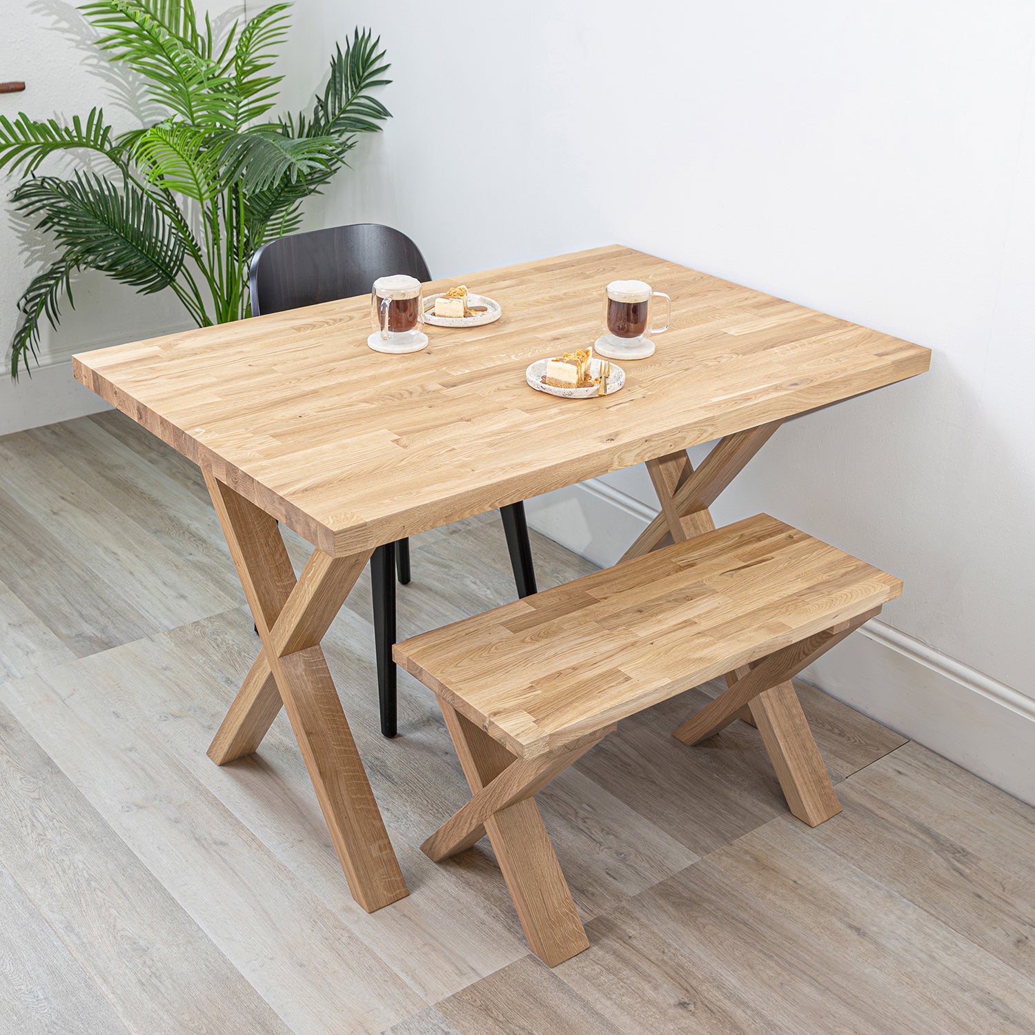 Oak Solid Wood Table With Wooden X Legs (Sanded)