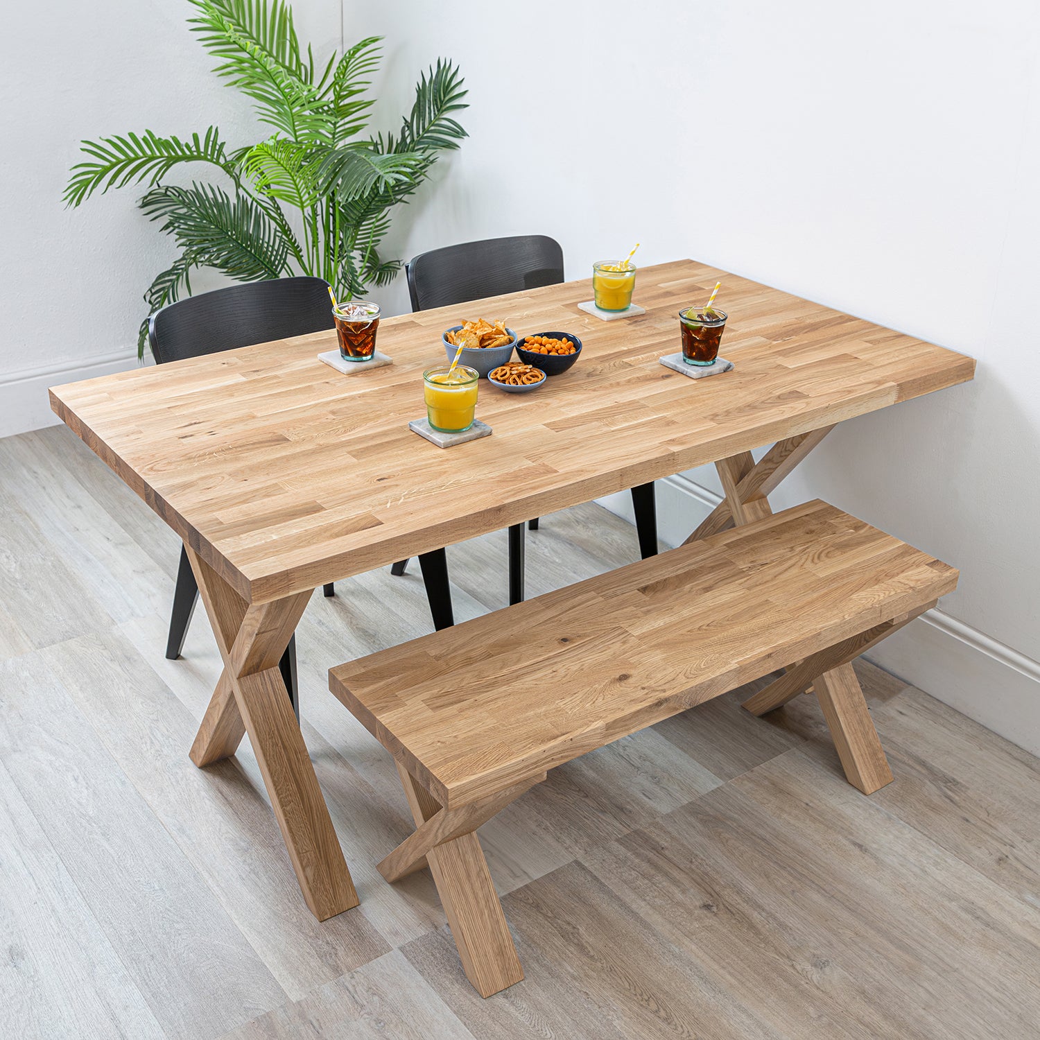 Oak Solid Wood Table With Wooden X Legs (Sanded)