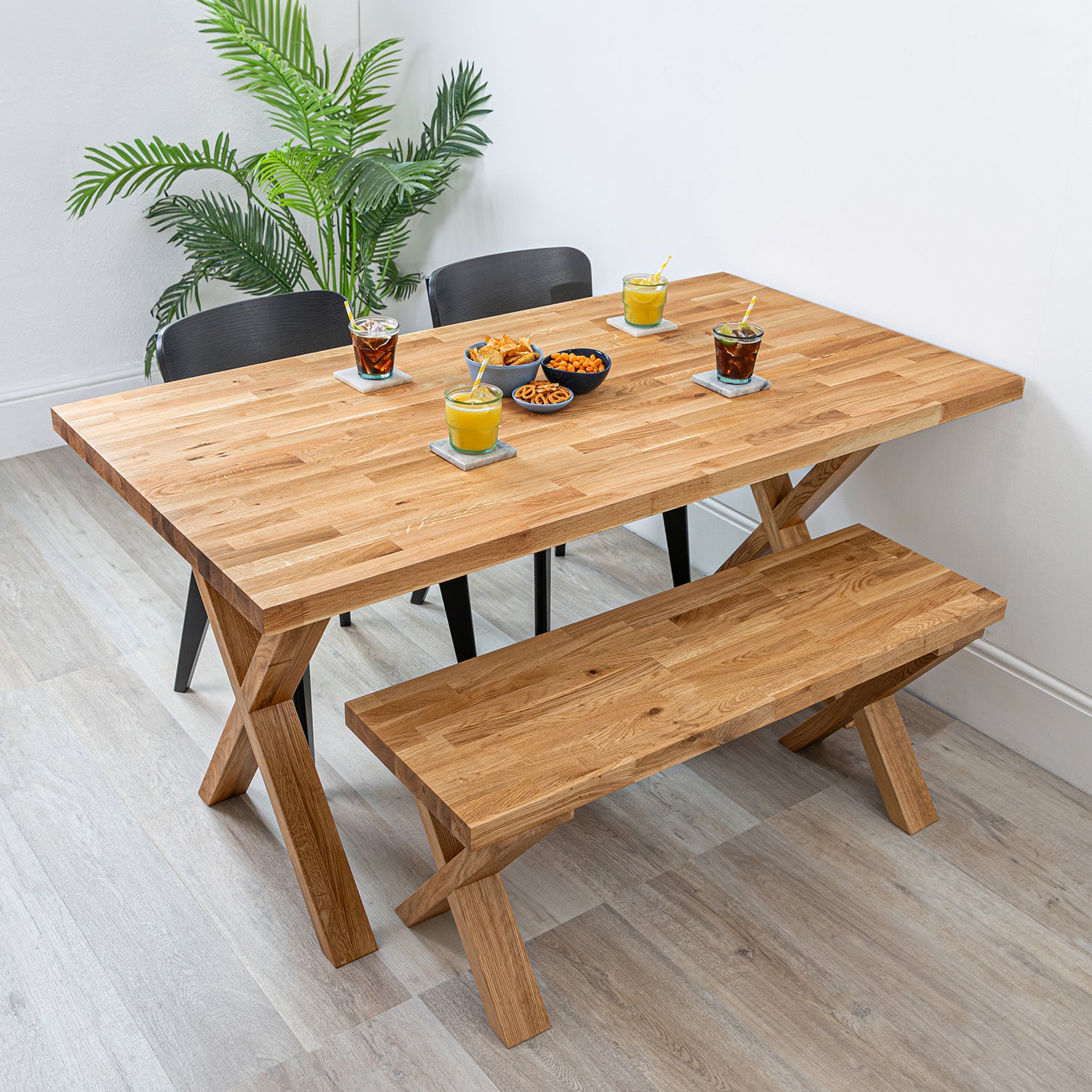 Oak Solid Wood Table With Wooden X Legs