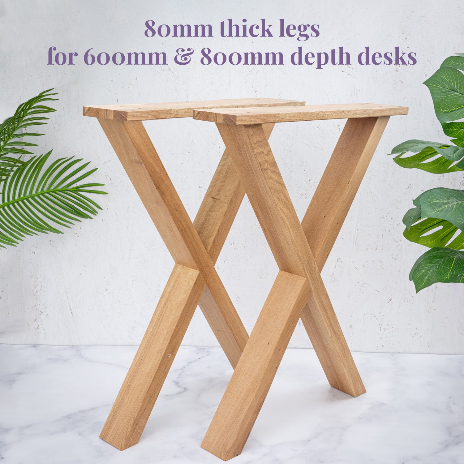 Oak Wooden Desk With Solid Oak Cross Legs - 40mm Thick Desktop