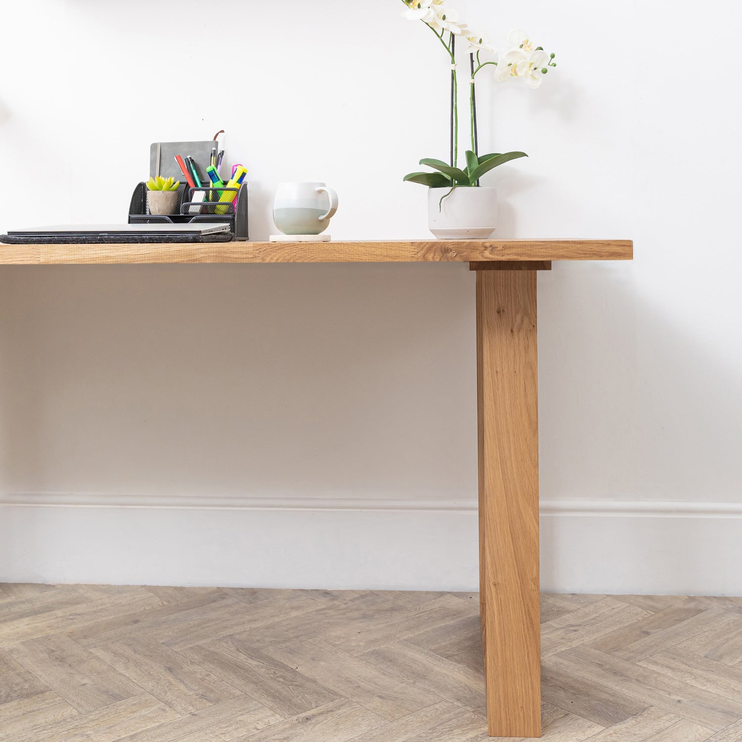 Oak Wooden Desk With Solid Oak Square Legs - 27mm Thick Desktop