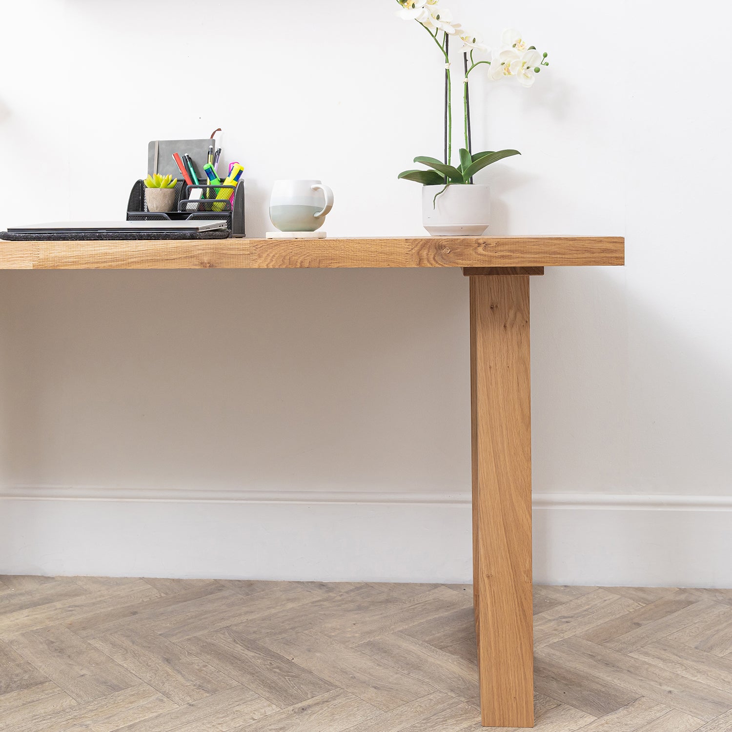 Oak Wooden Desk With Solid Oak Square Legs - 40mm Thick Desktop