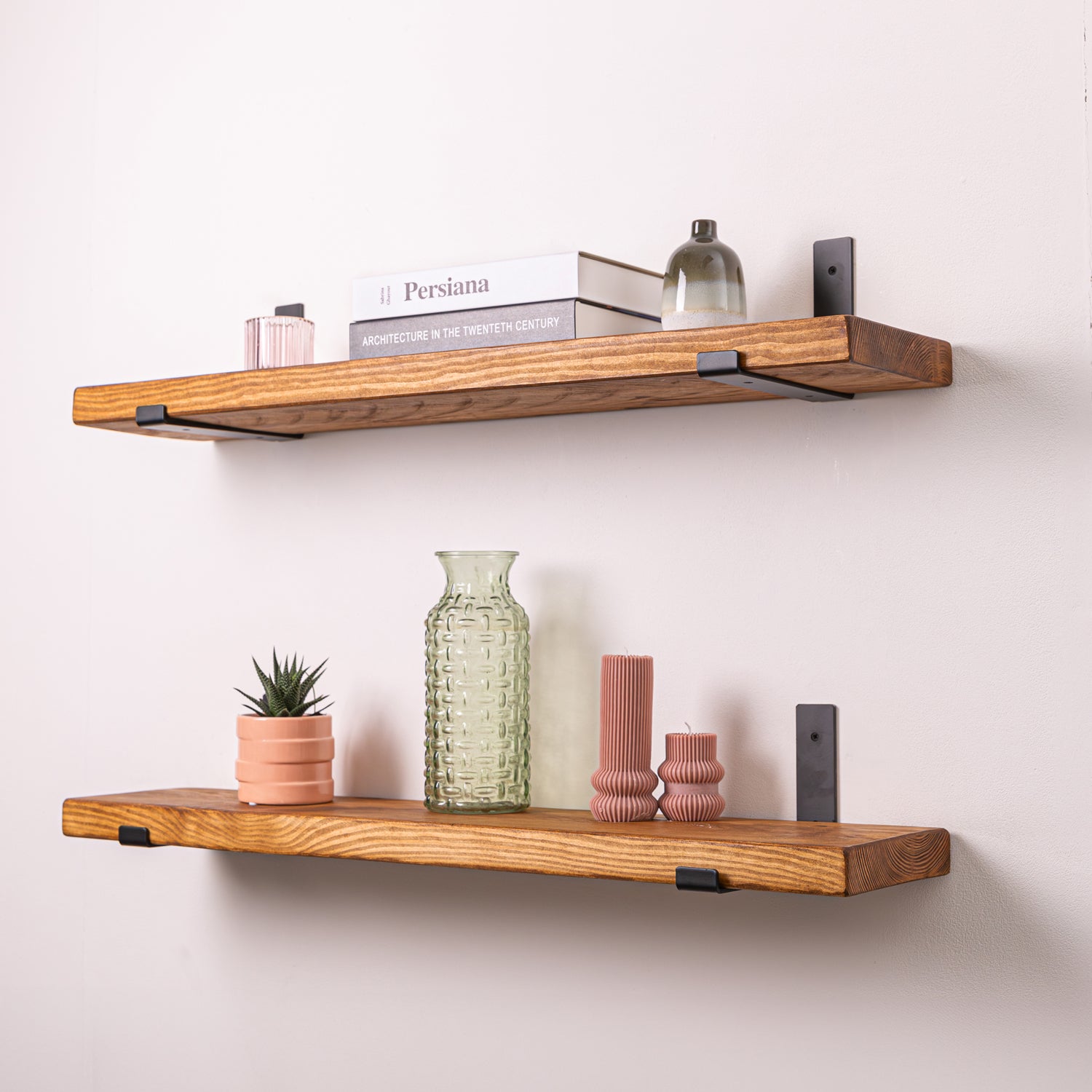 Pine Rustic Shelf - Dark Oak with Black Up-Style Scaffolding Brackets