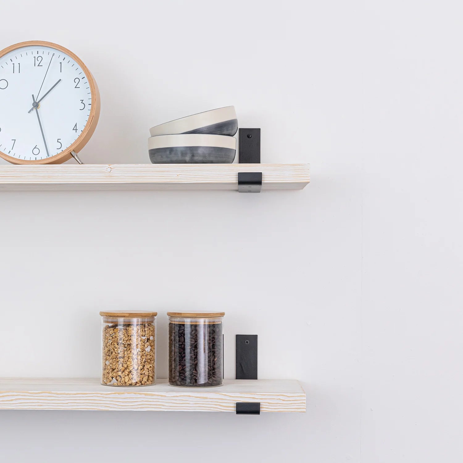 Pine Wall Shelves, White with Powder Coated Cast Iron Brackets