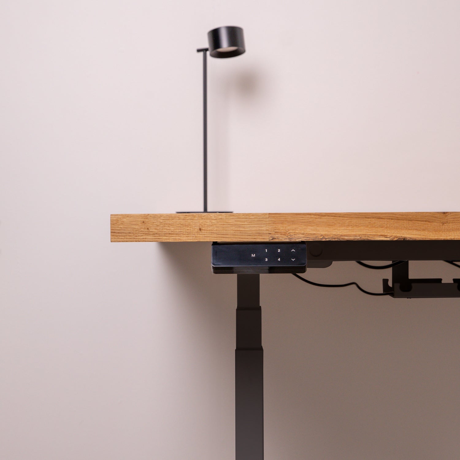 Premium Black Sit Stand Electric Desk with Oak Wooden Desktop