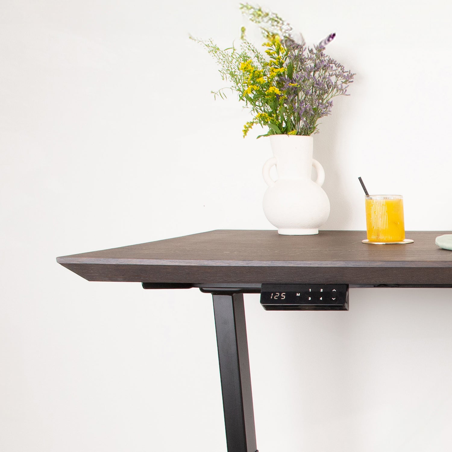 Premium Dual Motor Black Standing Desk with Premium Oak Solid Wood Desktop - Charcoal