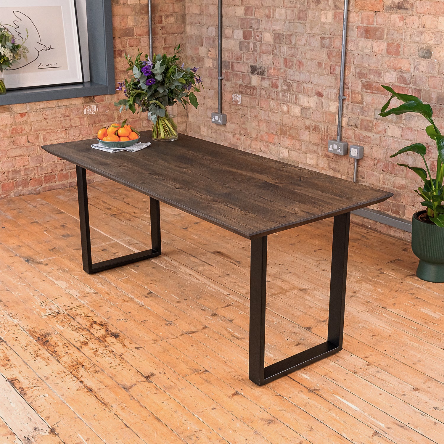 Premium Solid Oak Dining Table - Charcoal