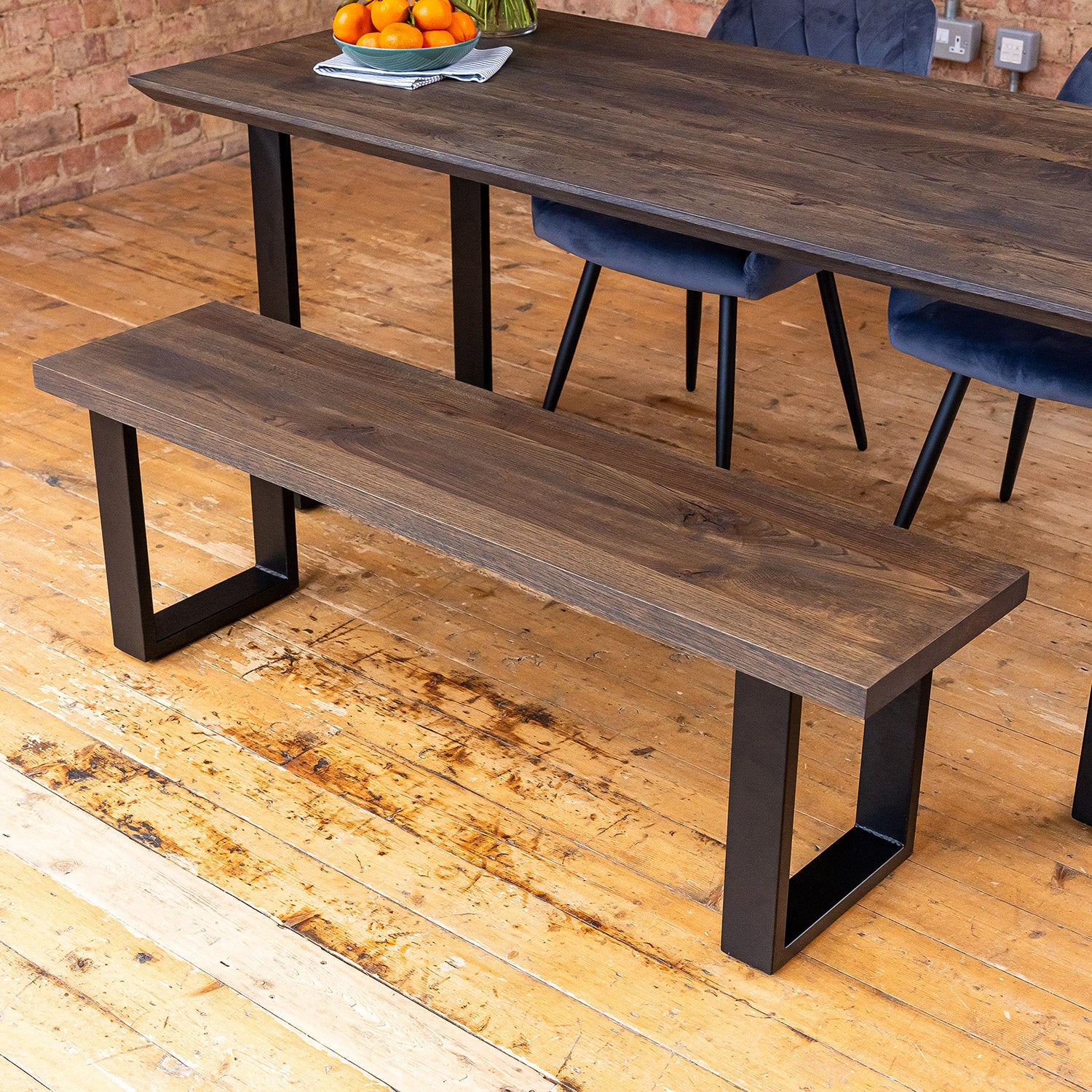 Premium Solid Oak Dining Table - Charcoal with Matching Bench