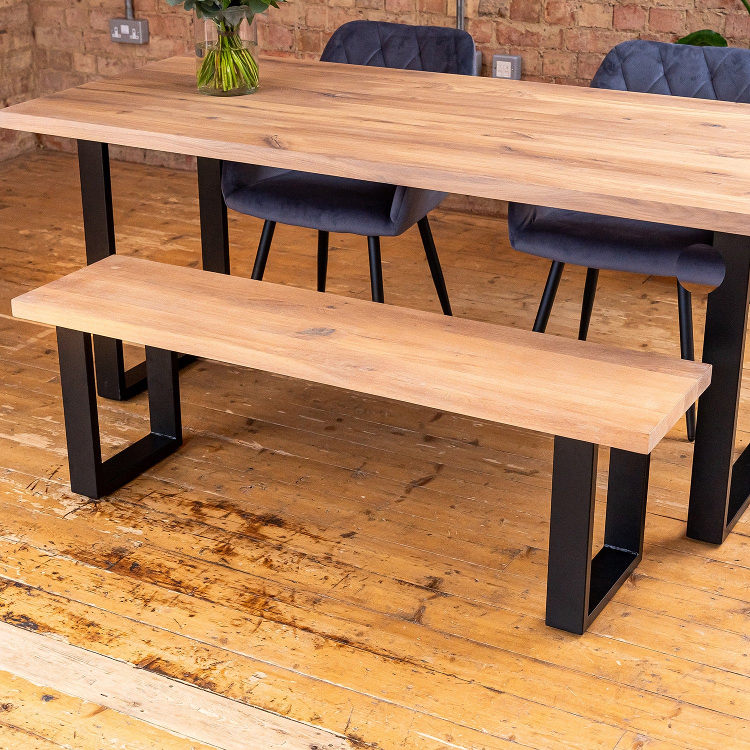 Premium Solid Oak Dining Table - Natural Oak with Matching Bench