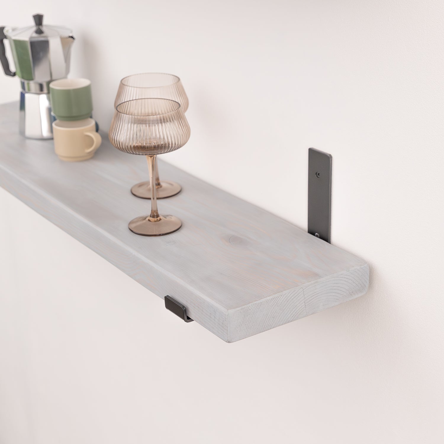 Rustic Shelf - Silver White with Black Up-Style Scaffolding Brackets