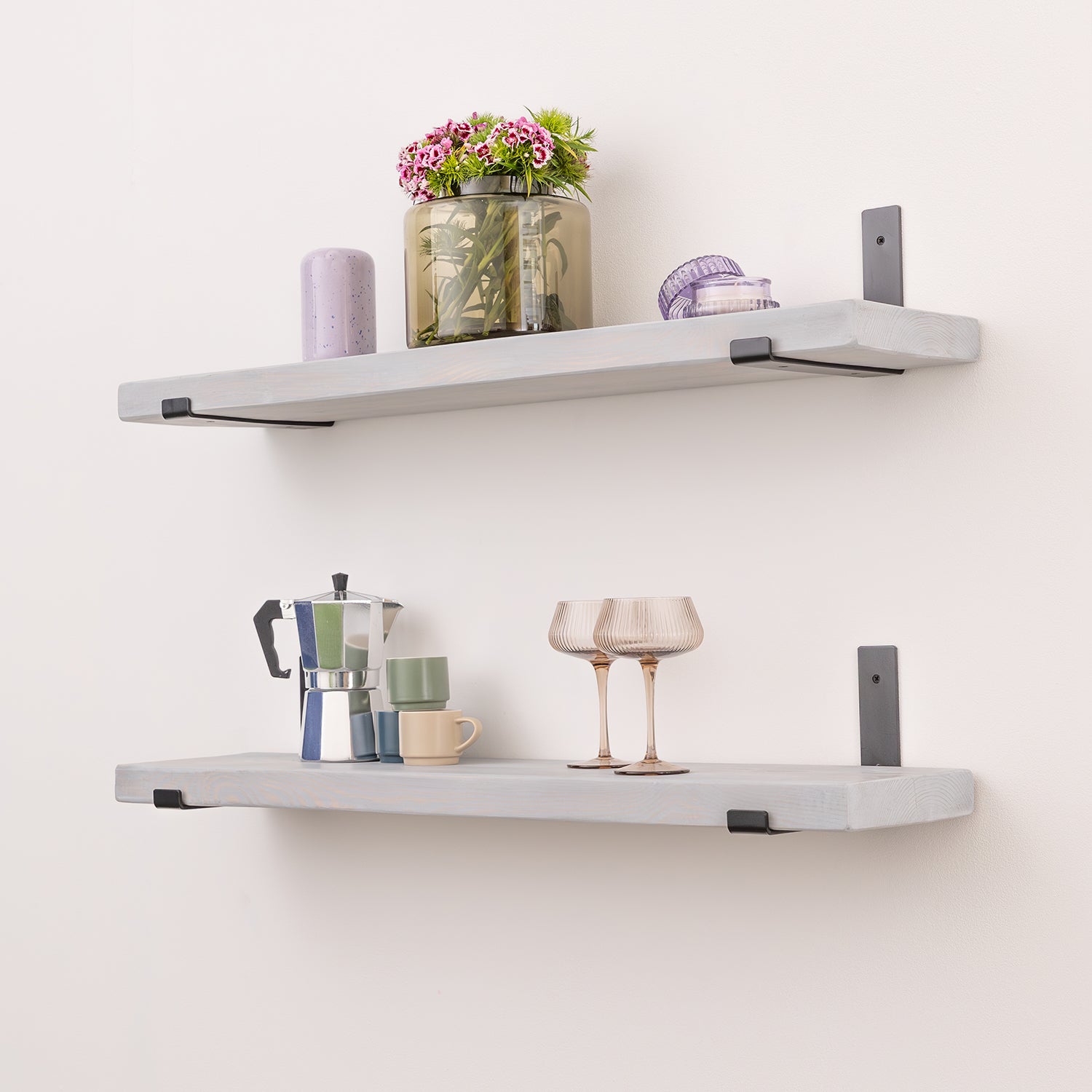 Rustic Shelf - Silver White with Black Up-Style Scaffolding Brackets