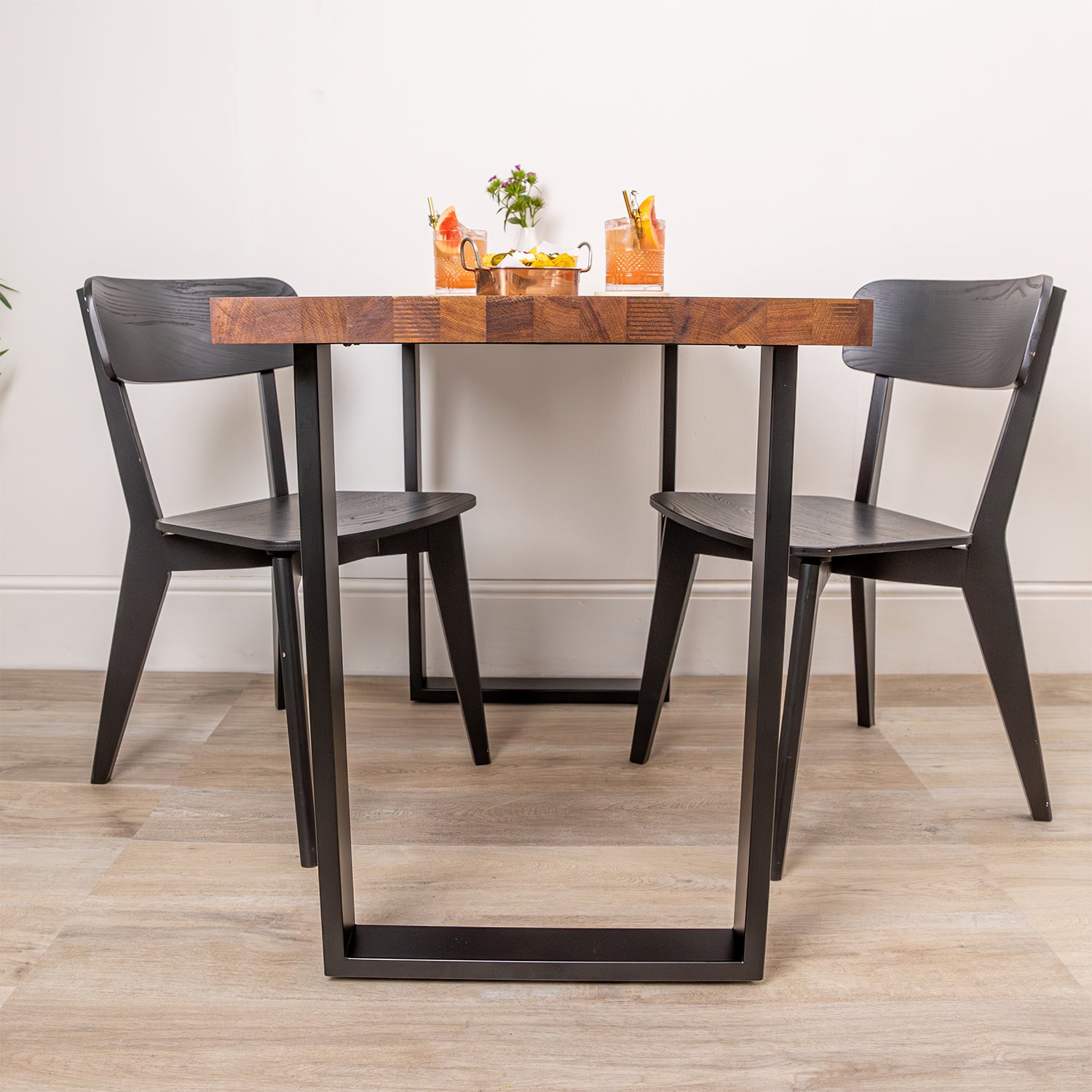 Solid Iroko Table with Square Metal Legs