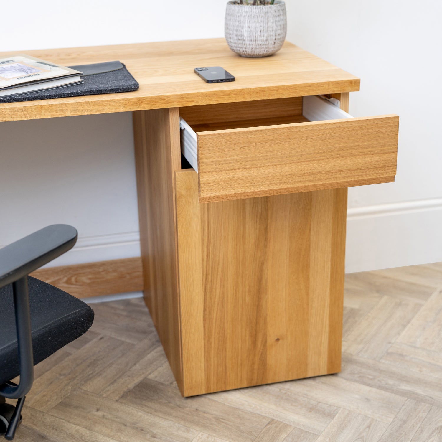 Solid Oak Desk Height Drawer Unit