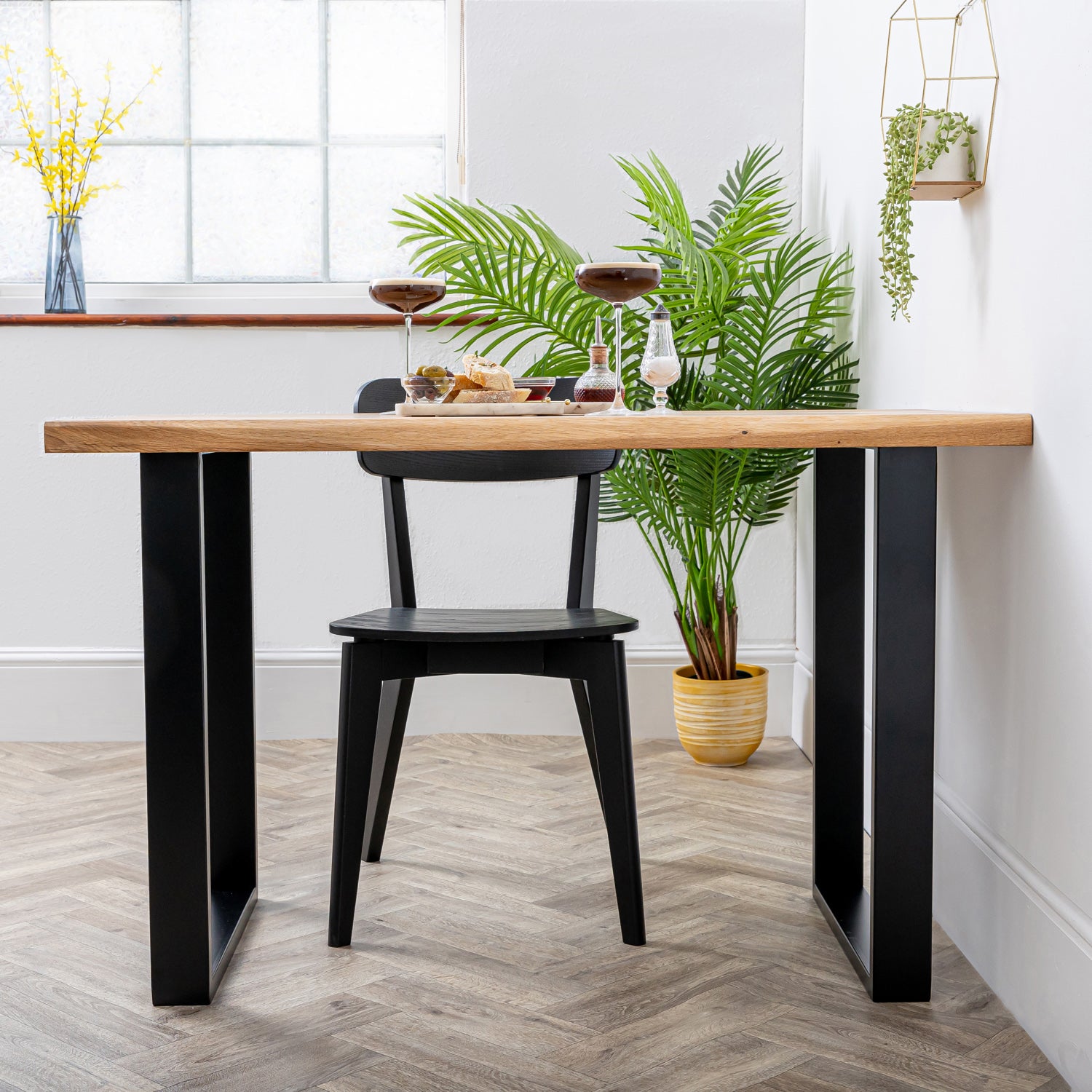 Solid Oak Live Edge Table with Square Metal Legs