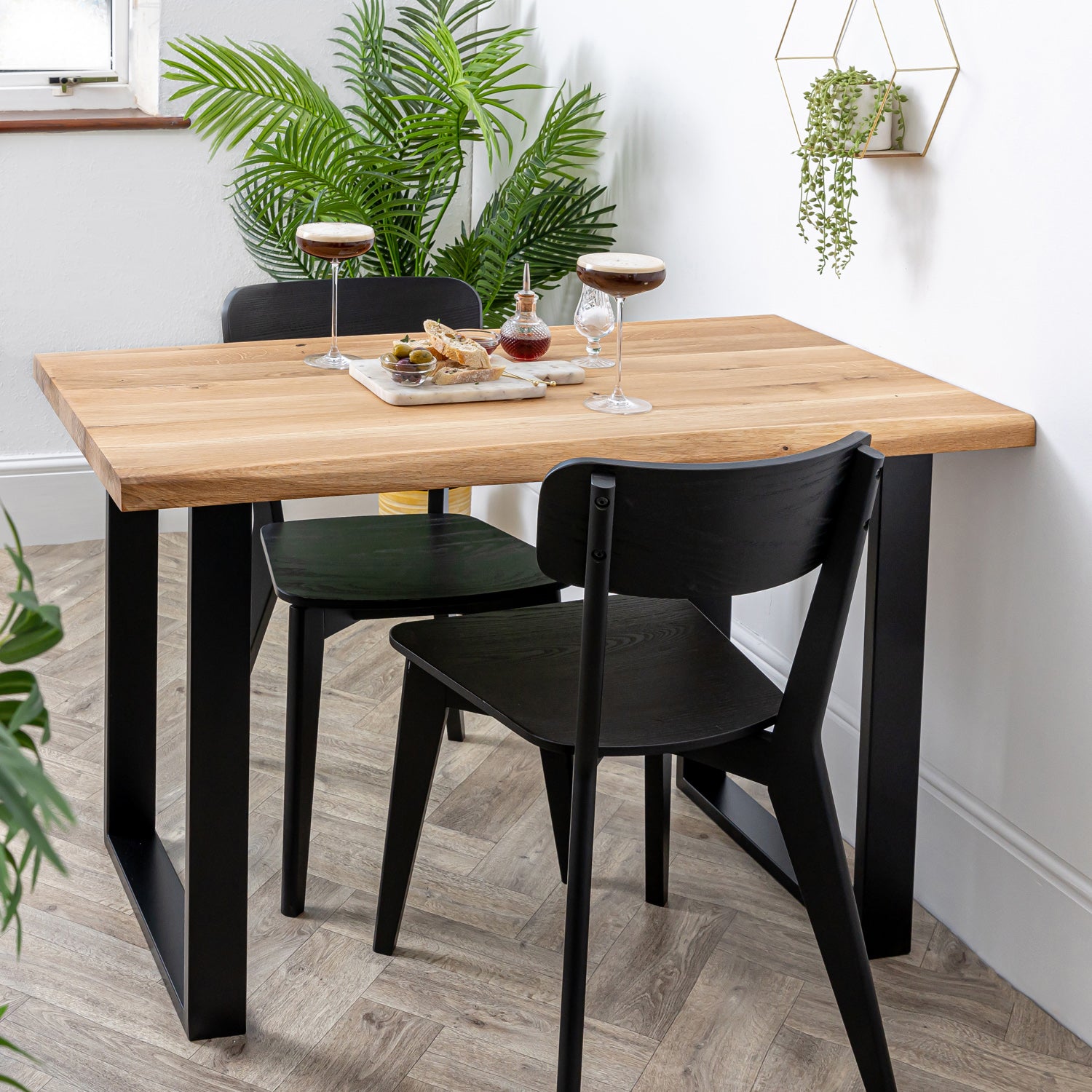 Solid Oak Live Edge Table with Square Metal Legs