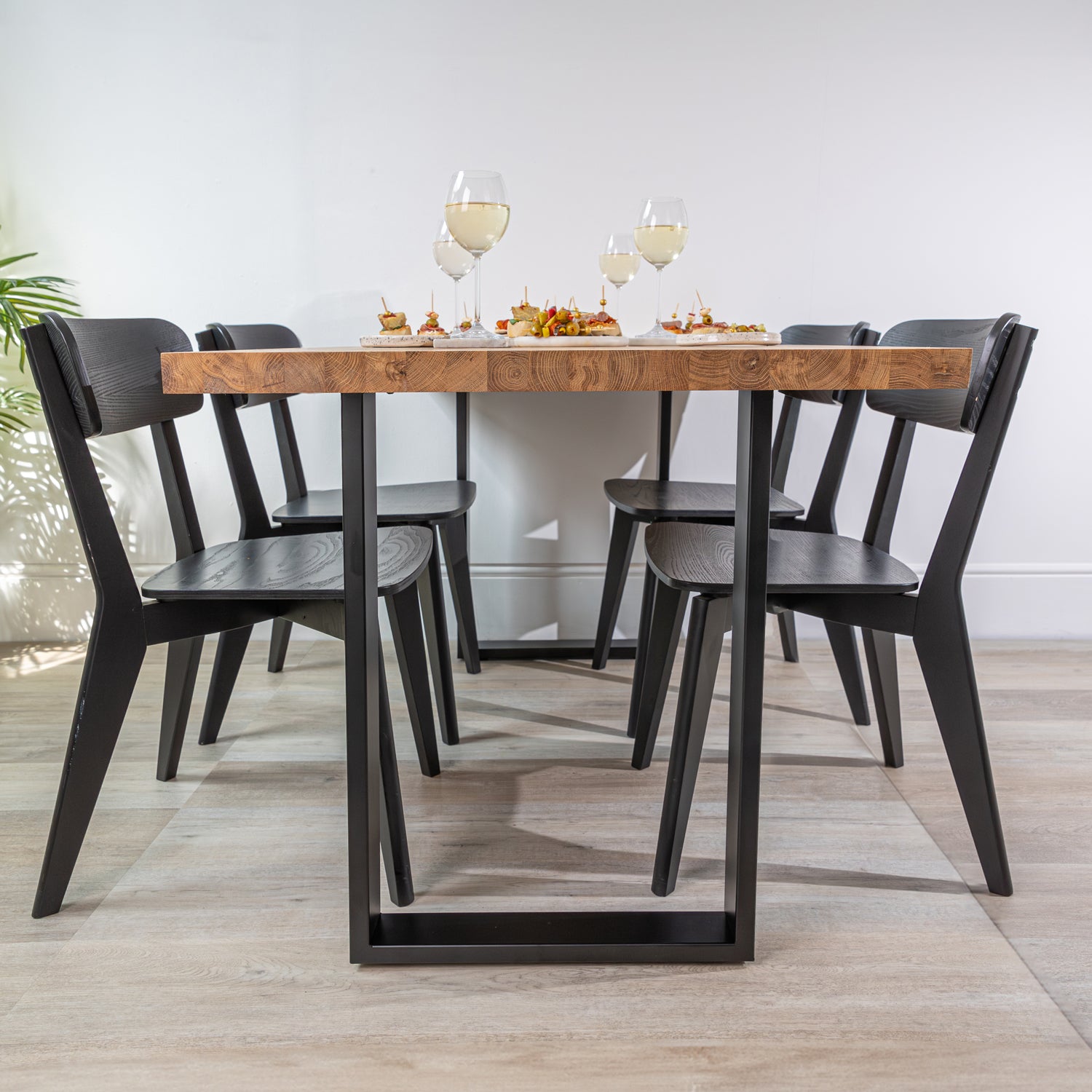 Solid Oak Table with Square Metal Legs