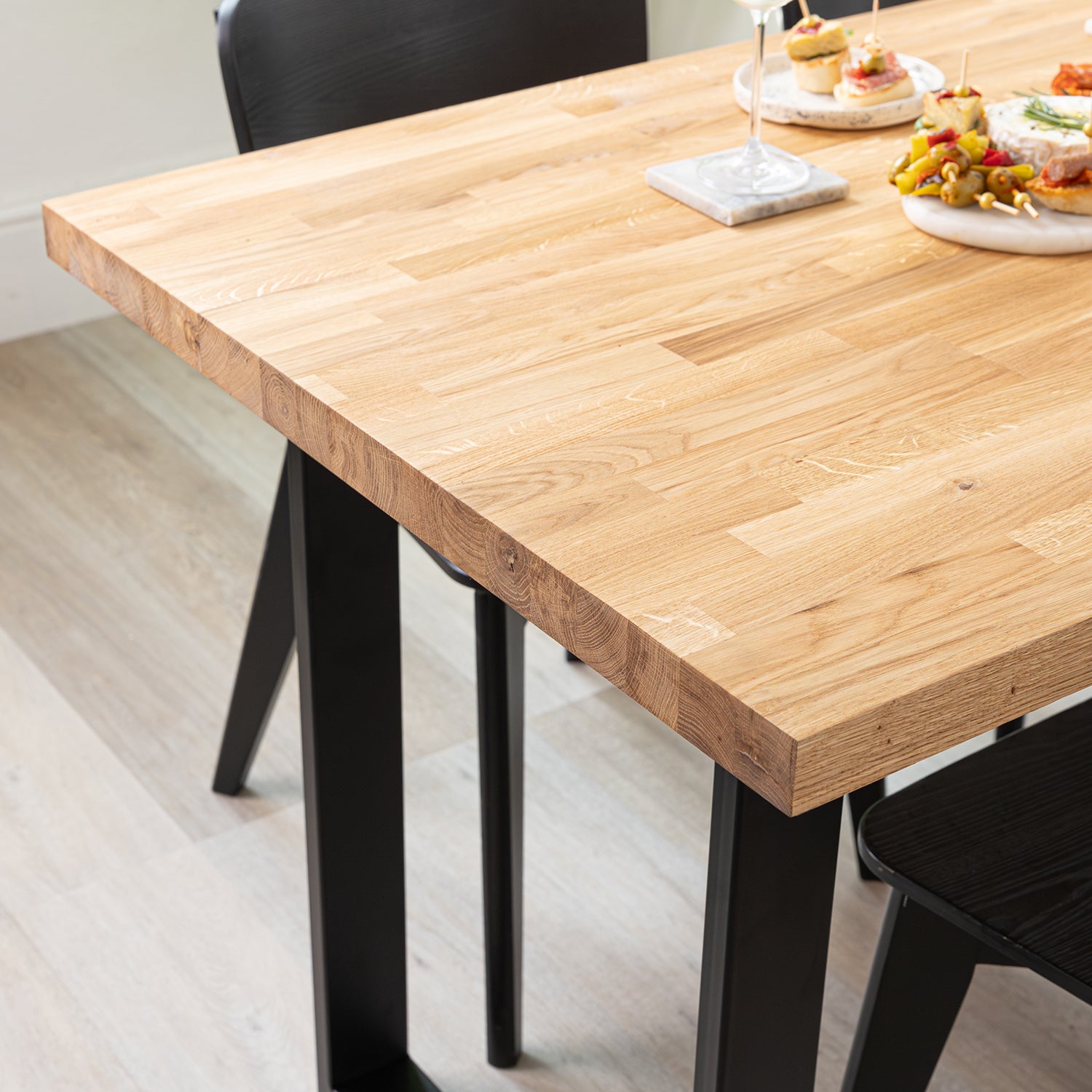 Solid Oak Table with Square Metal Legs