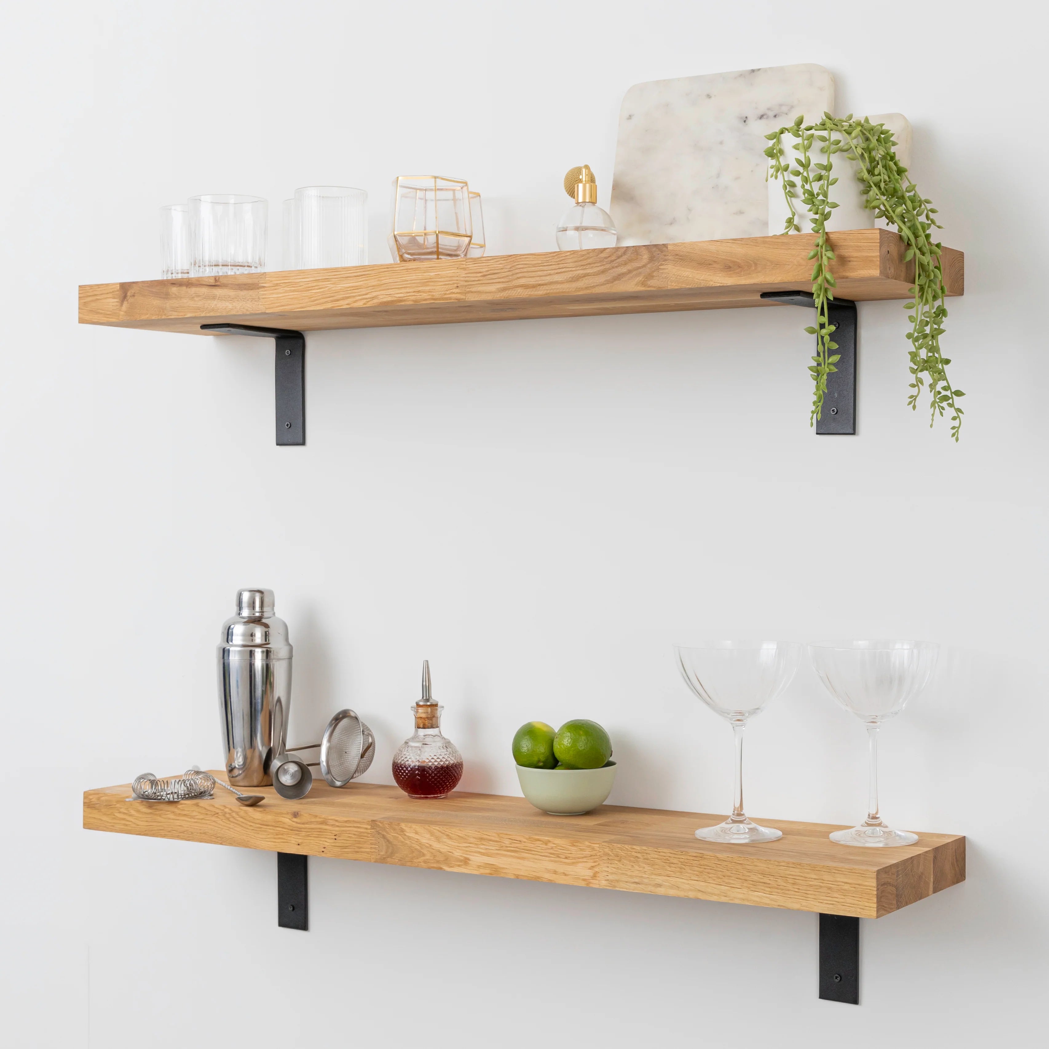 Solid Oak Wall Shelf - 40mm thick with Black Flat-Style Scaffolding Brackets