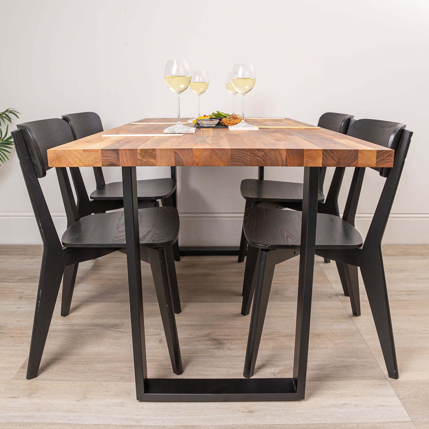 Solid Walnut Table with Square Metal Legs