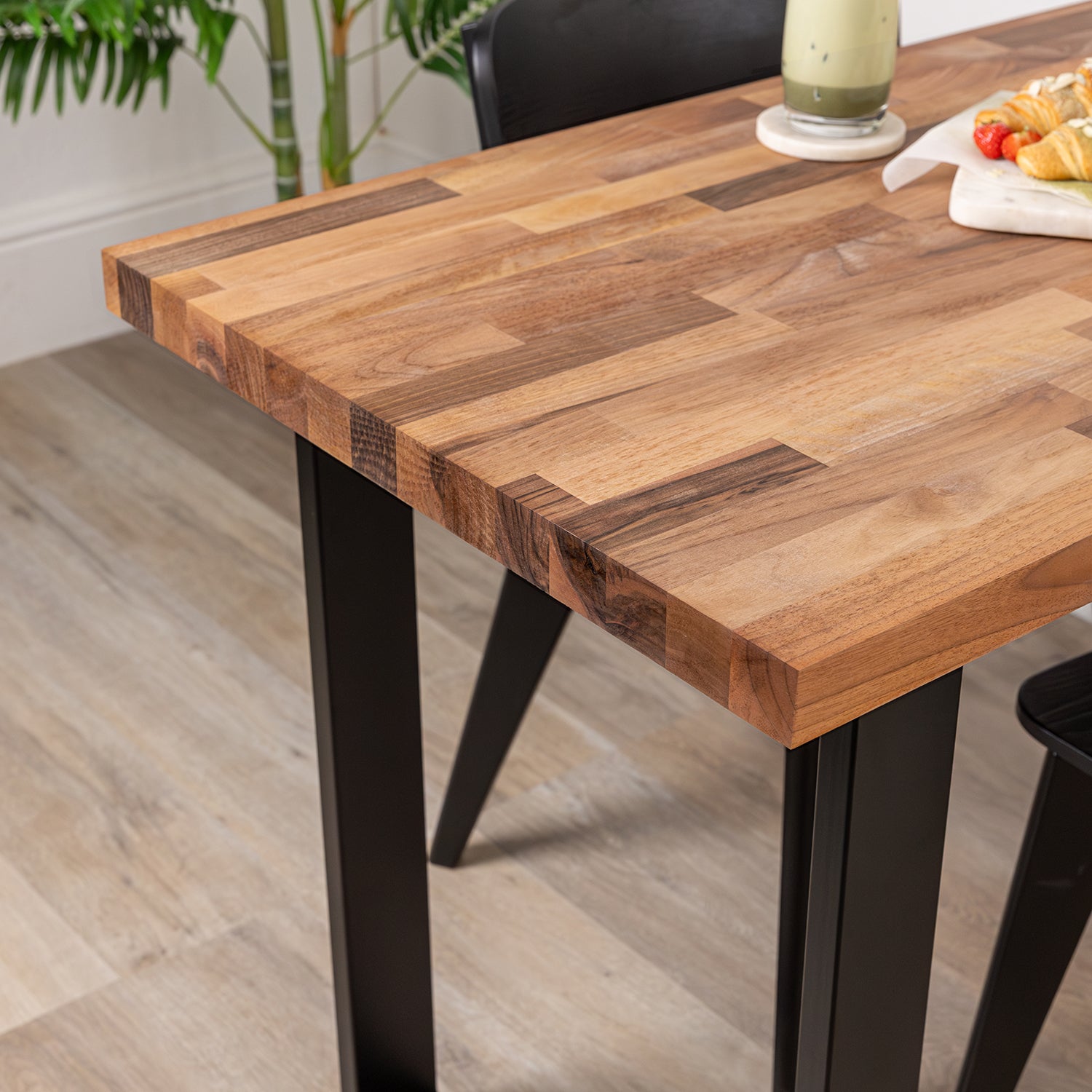 Solid Walnut Table with Square Metal Legs