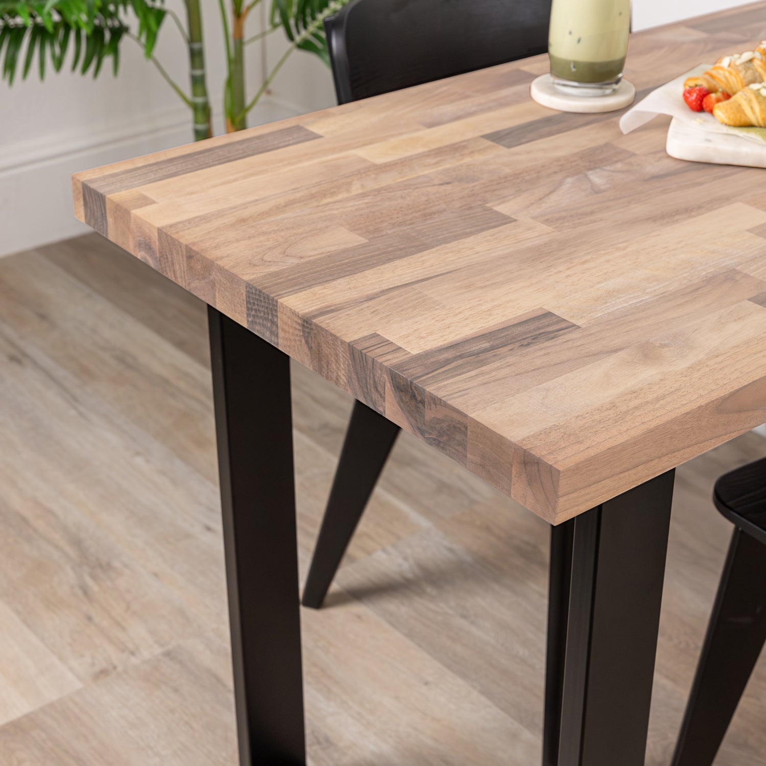 Solid Walnut Table with Square Metal Legs Sanded