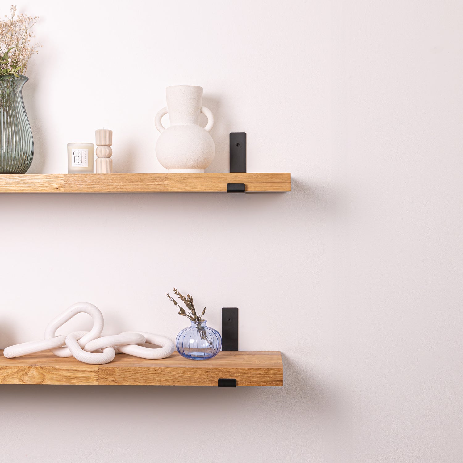 Solid Wood Oak Shelves 40mm with Up-Style Powder-Coated Cast Iron Brackets