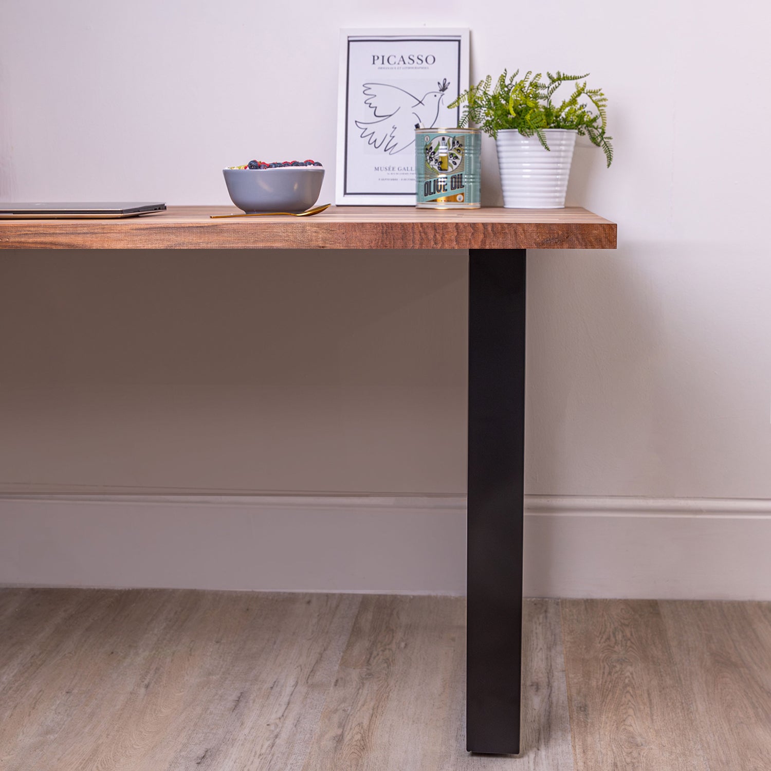 Walnut Solid Wood Desk with Square Metal Legs