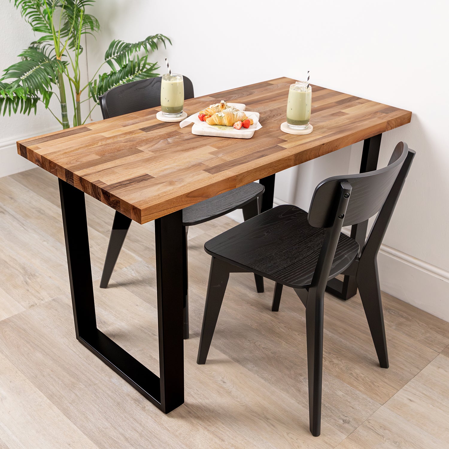 Walnut Solid Wood Table with Square Metal Legs