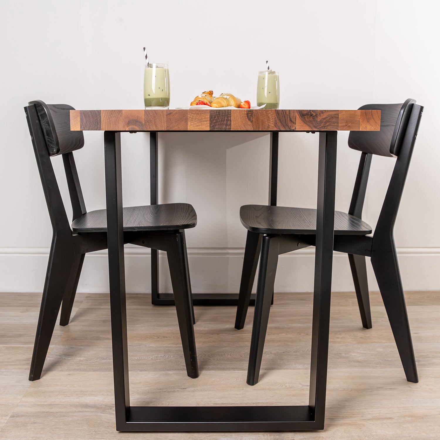 Walnut Solid Wood Table with Square Metal Legs