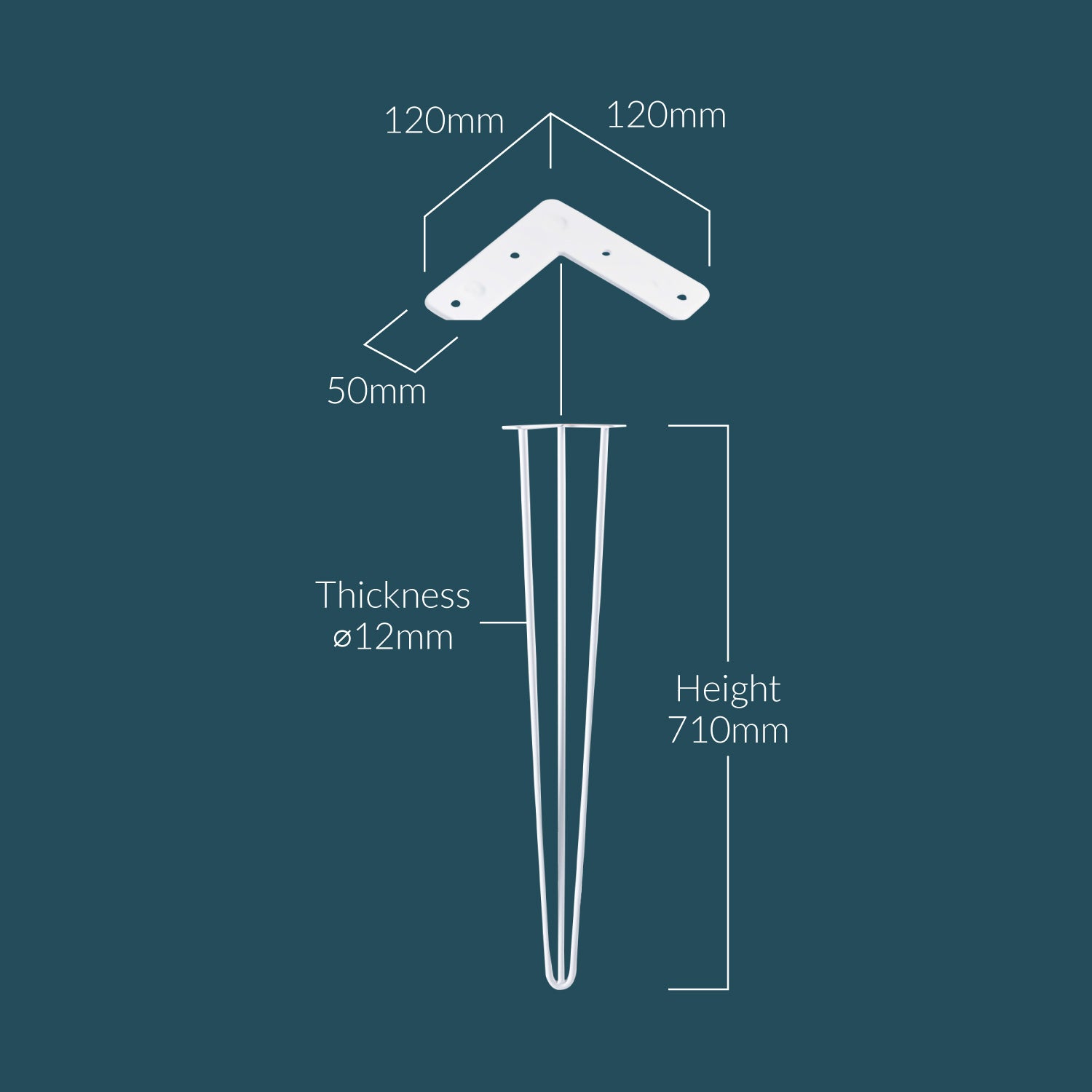 White Hairpin Leg 3 Shoulders 71cm - Dimensions